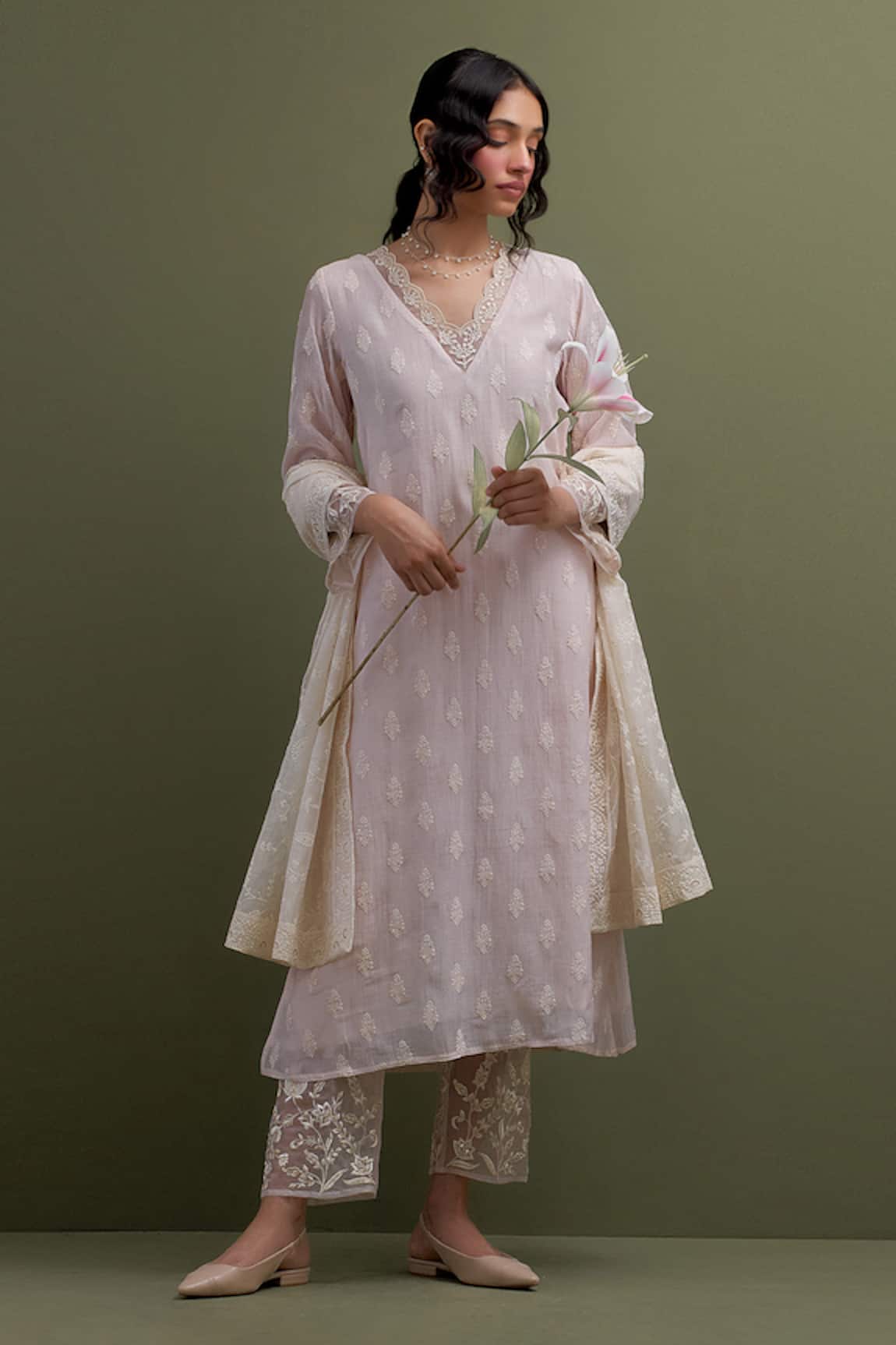 Anantaa By Roohi Floral Resham Embroidered Kurta Pant Set