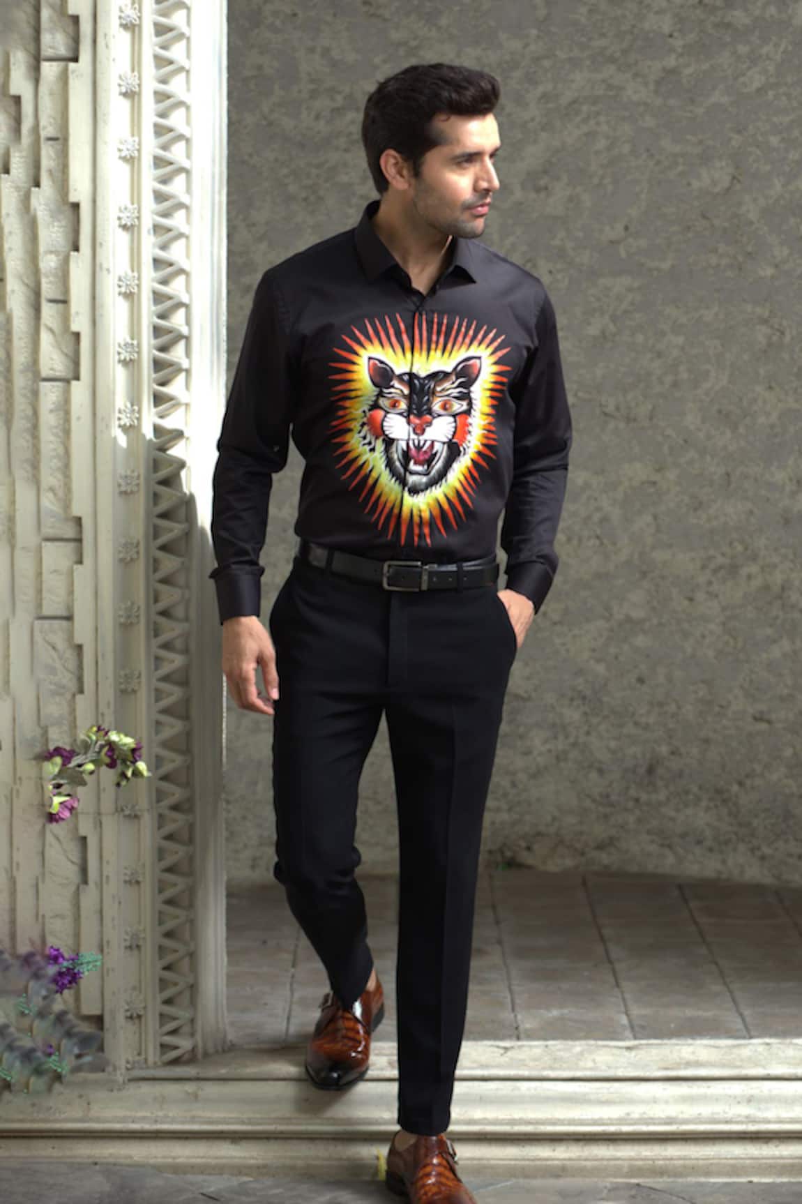 Courtyard By Abhi Lion Pattern Shirt With Trouser 