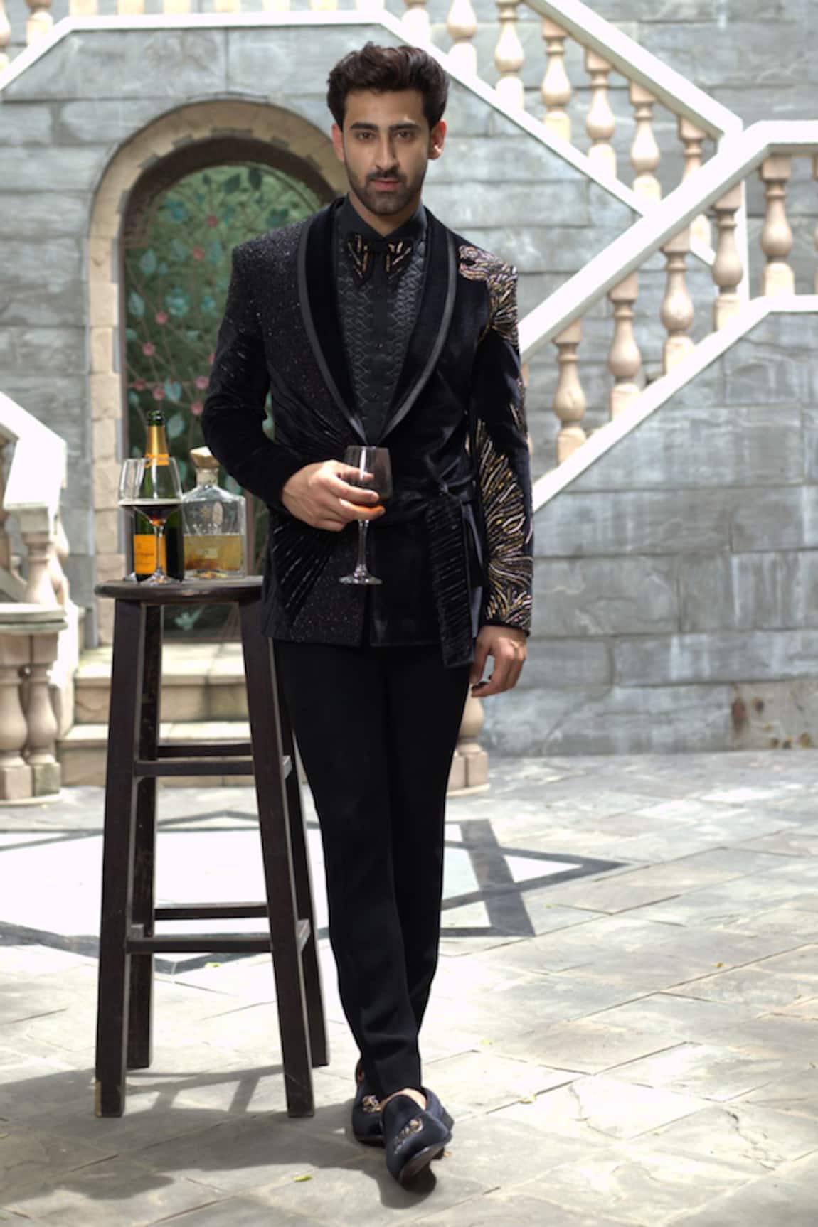 Courtyard By Abhi Black Zari Embroidered Tuxedo Set 