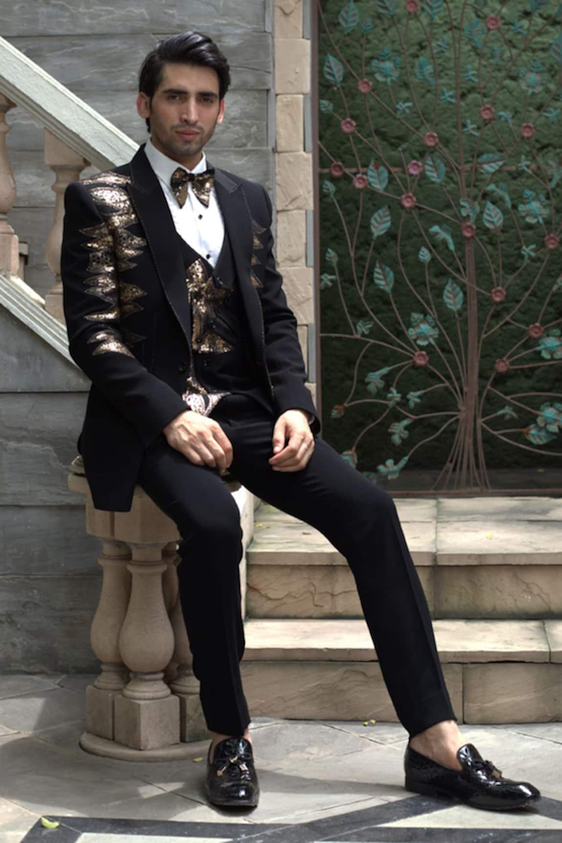 Courtyard By Abhi Sequin Embellished Tuxedo Trouser Set 