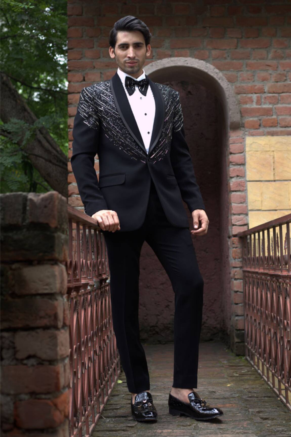 Courtyard By Abhi Sequin Gradient Embellished Tuxedo Trouser Set 