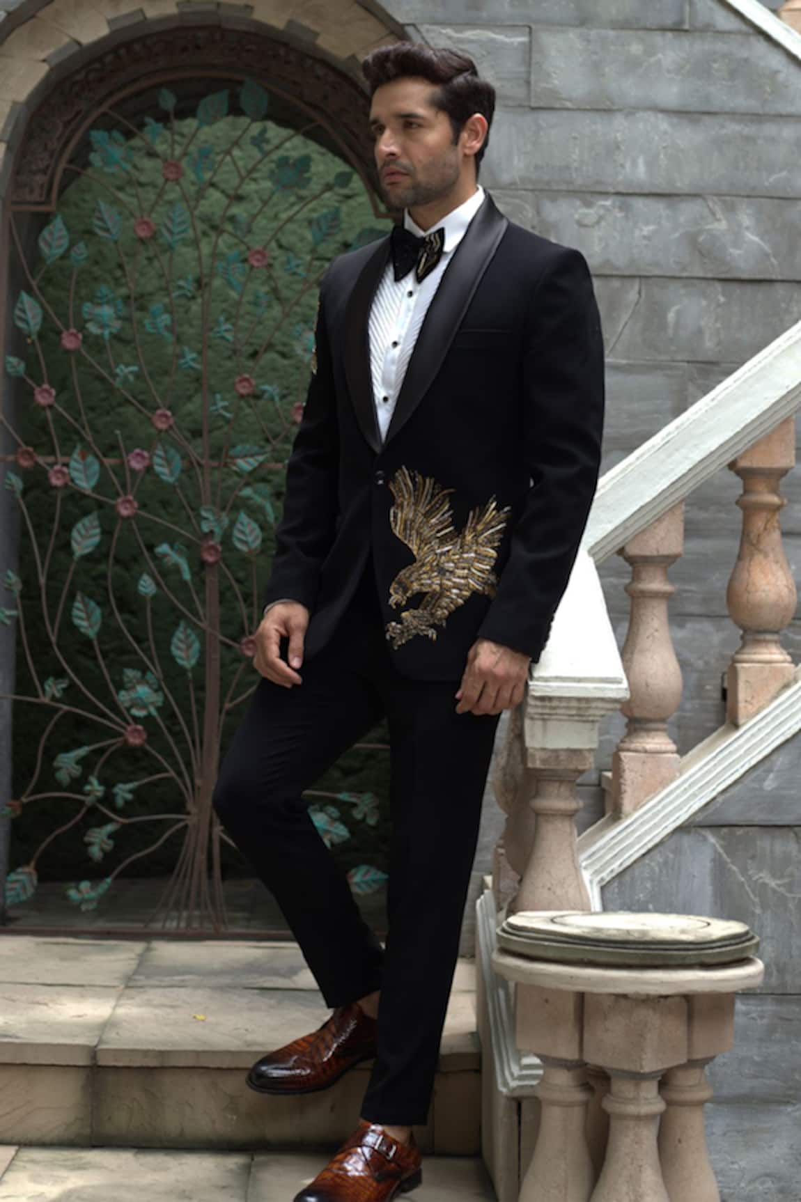 Courtyard By Abhi Bird Embellished Tuxedo Trouser Set 