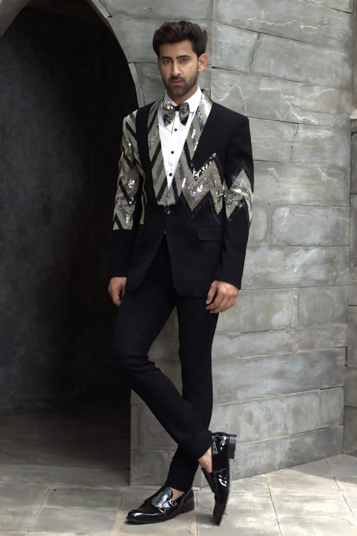 Courtyard By Abhi Gradient Sequin Embellished Tuxedo Trouser Set 
