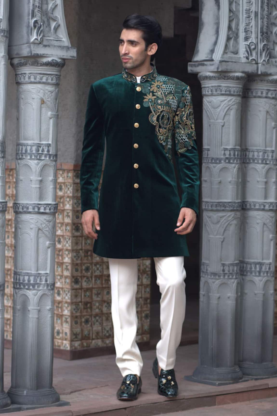 Courtyard By Abhi Cosmo Bloom Embroidered Sherwani With Trouser 