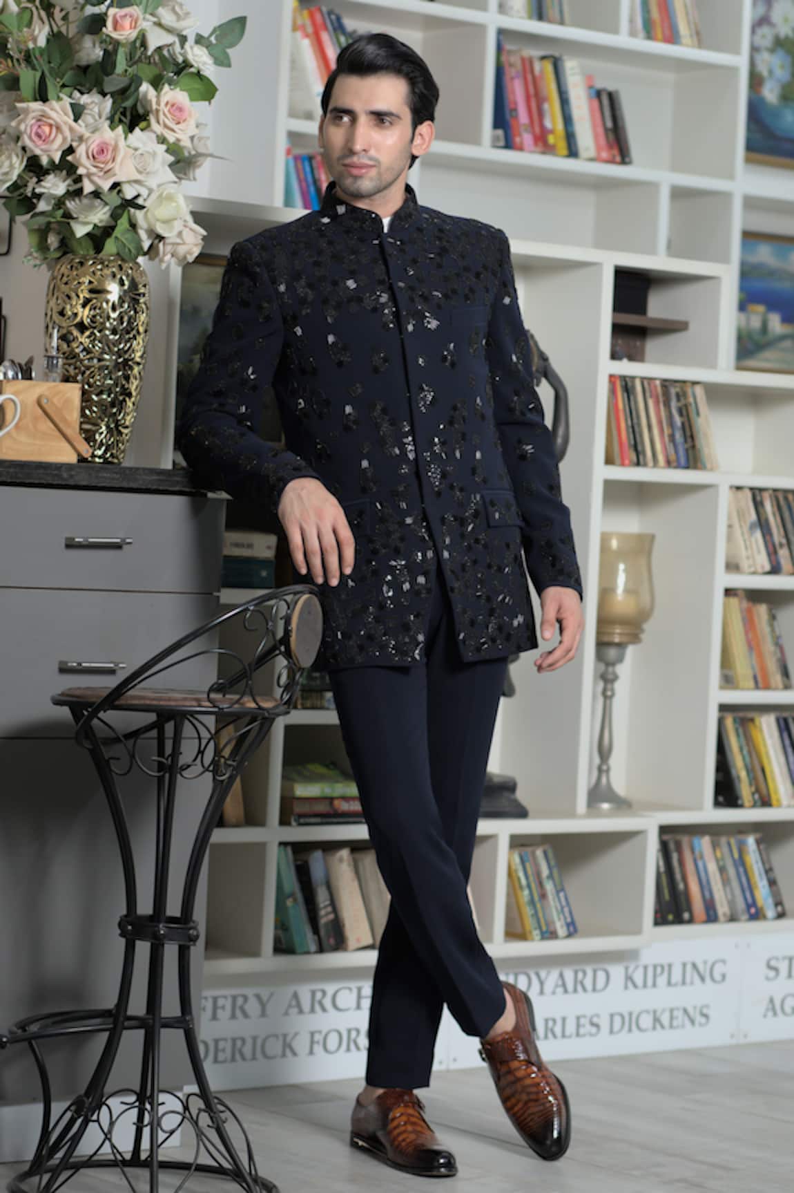 Courtyard By Abhi Abstract Orion Embroidered Bandhgala With Trouser 
