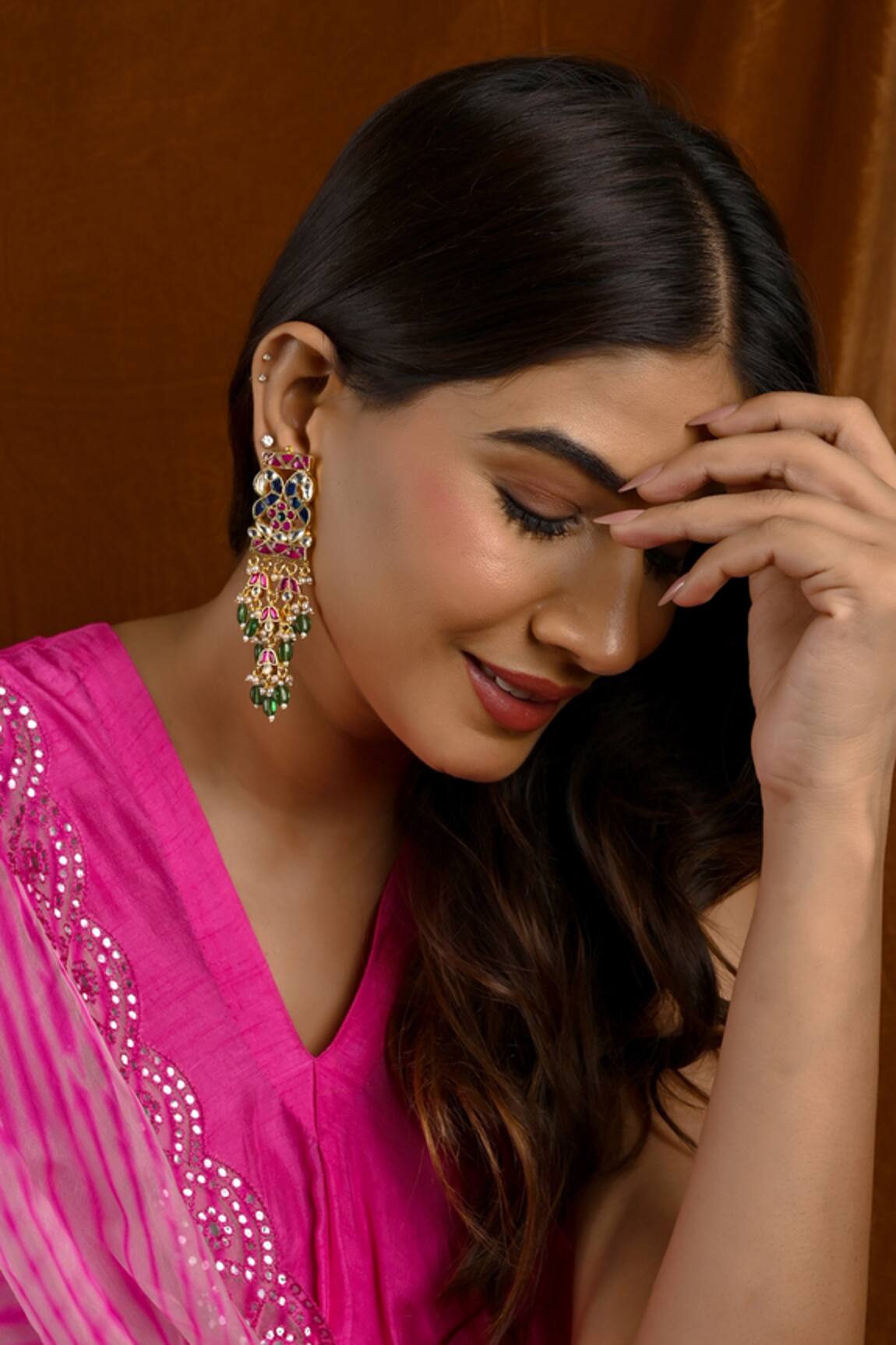 Namasya Peacock Embellished Chandelier Earrings