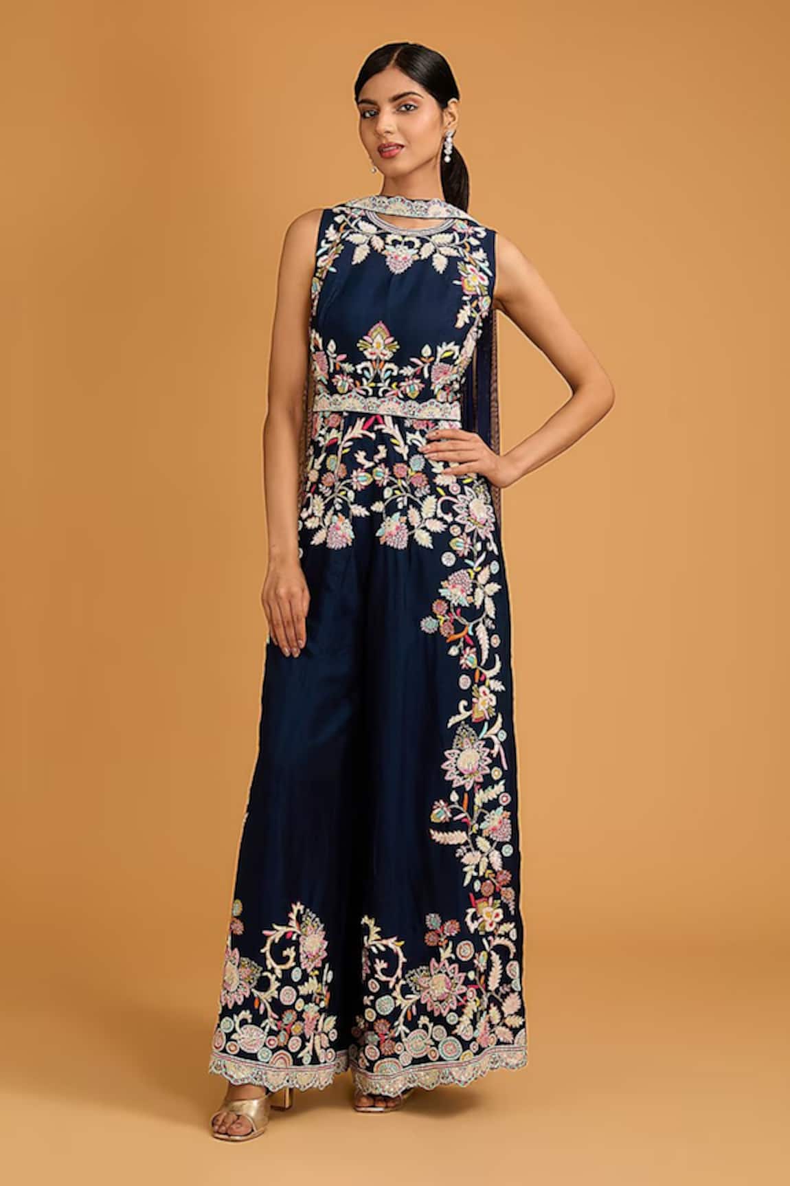 Baidehi Floral Garden Embroidered Jumpsuit With Dupatta 