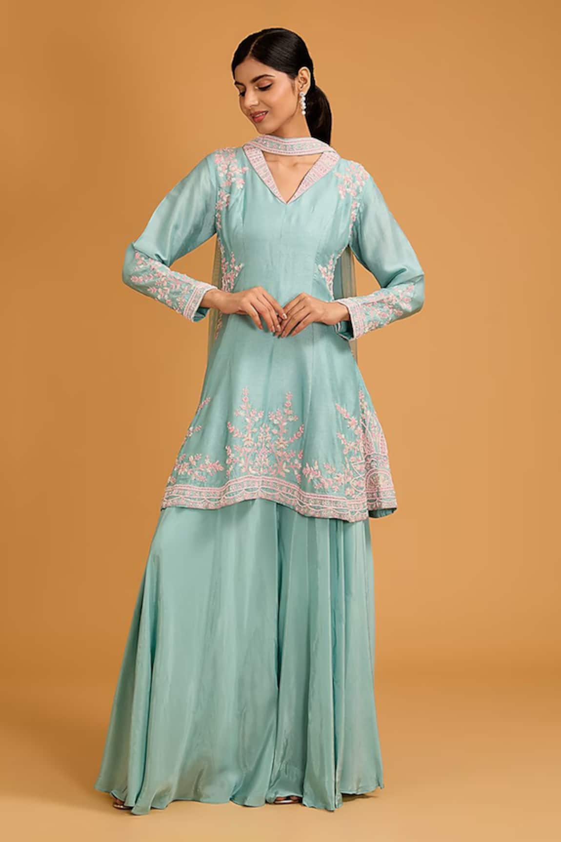 BAIDEHI Mandala Floral Embroidered Kalidaar Kurta Sharara Set