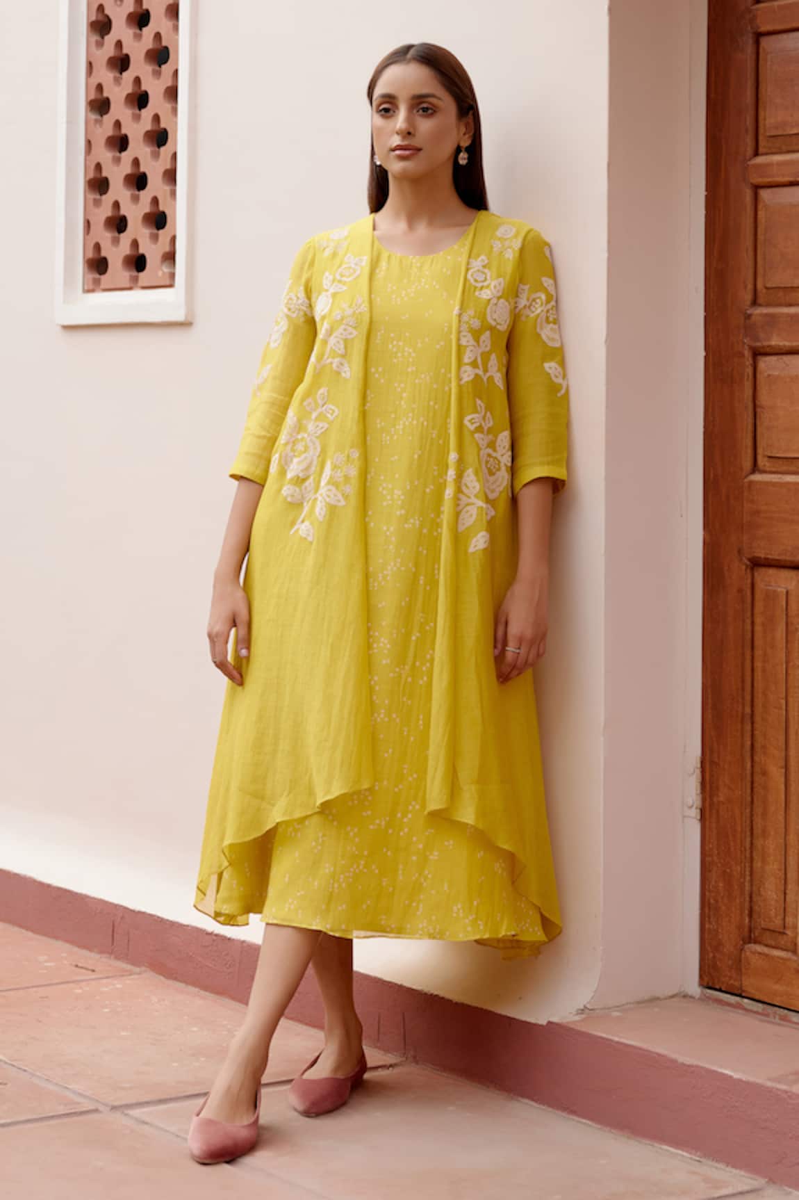 Vaayu Printed Floral Embroidered Jacket Dress