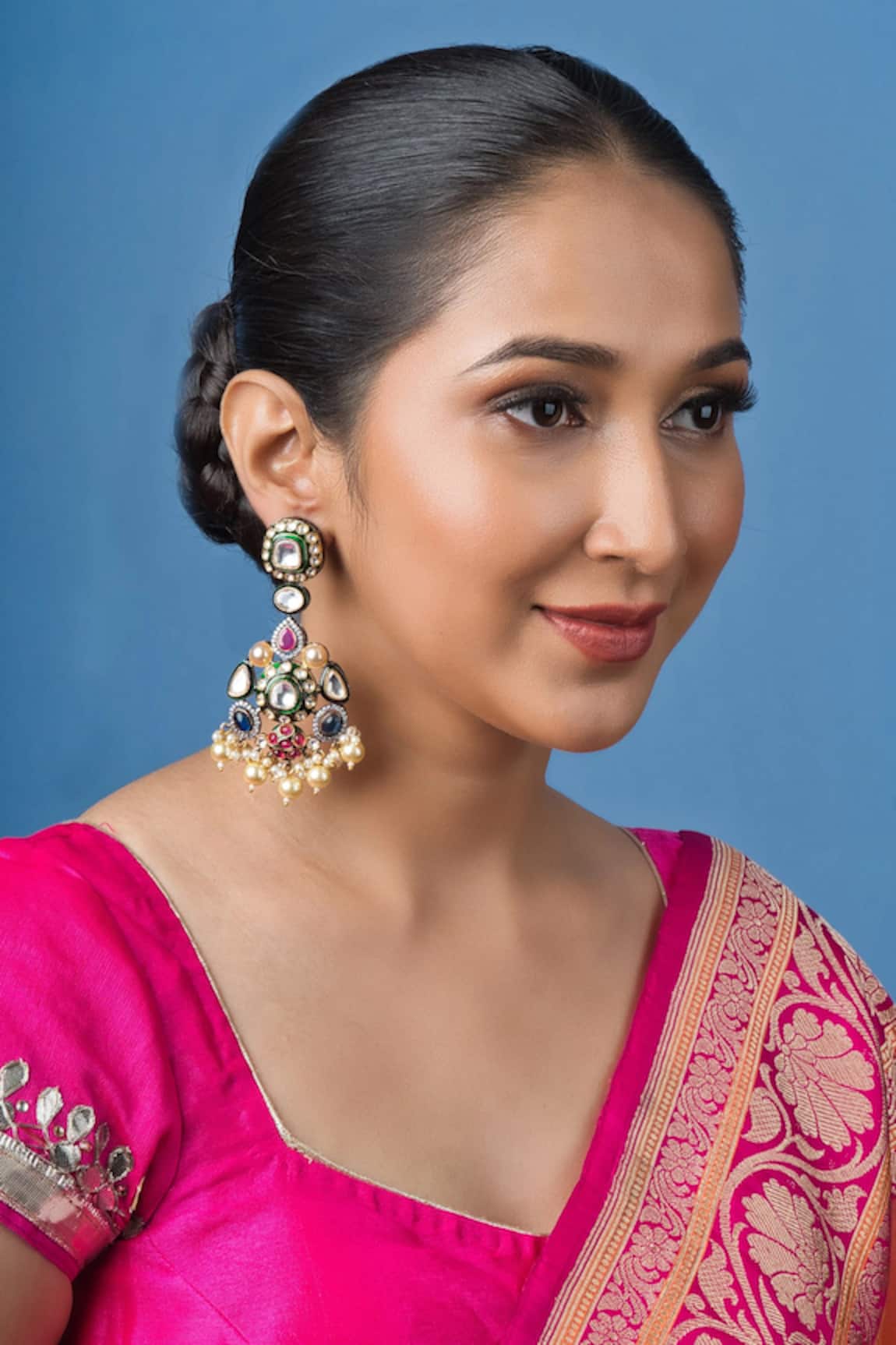 Queens Jewels Victorian Style Navratan Polki Embellished Earrings 