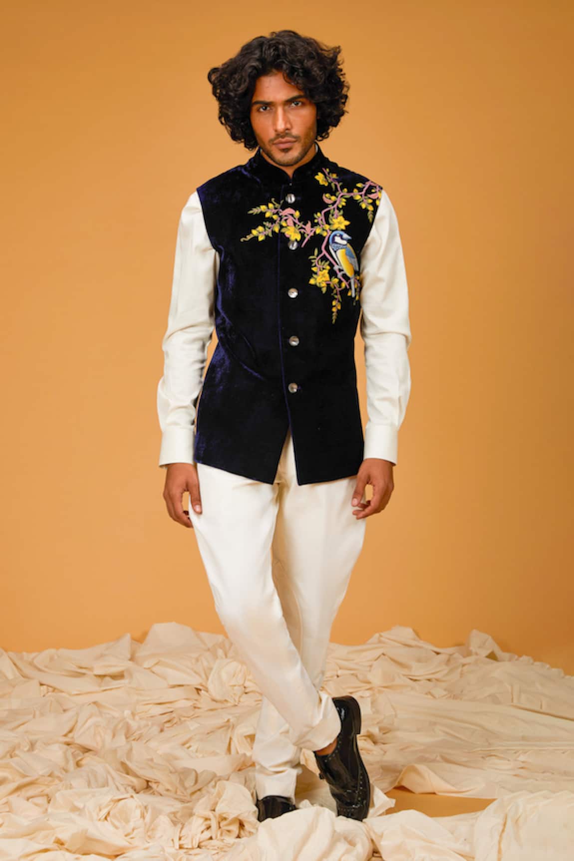 Rohit Bal Bird Embroidered Velvet Bundi 