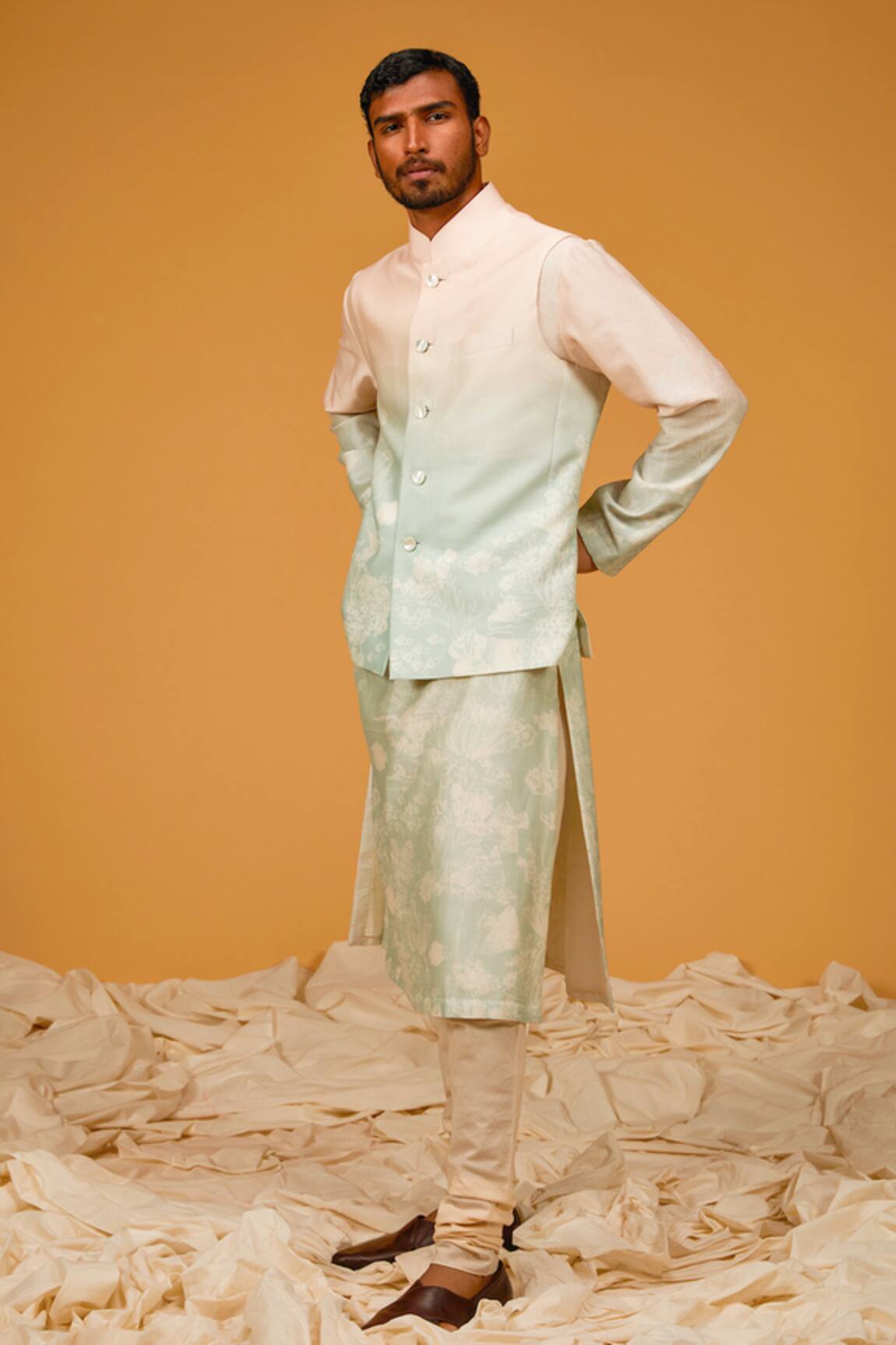 Rohit Bal Ombre Floral Bundi & Kurta Set 