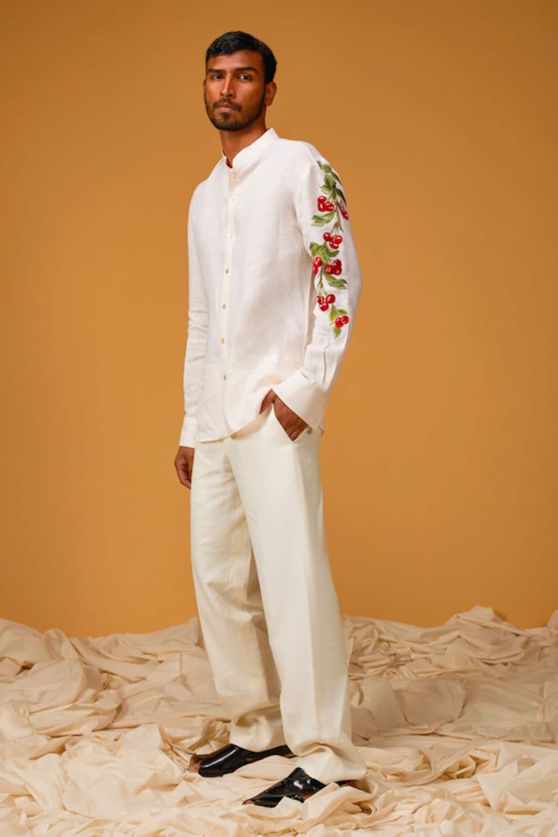 Rohit Bal Cherry Embroidered Sleeve Shirt 
