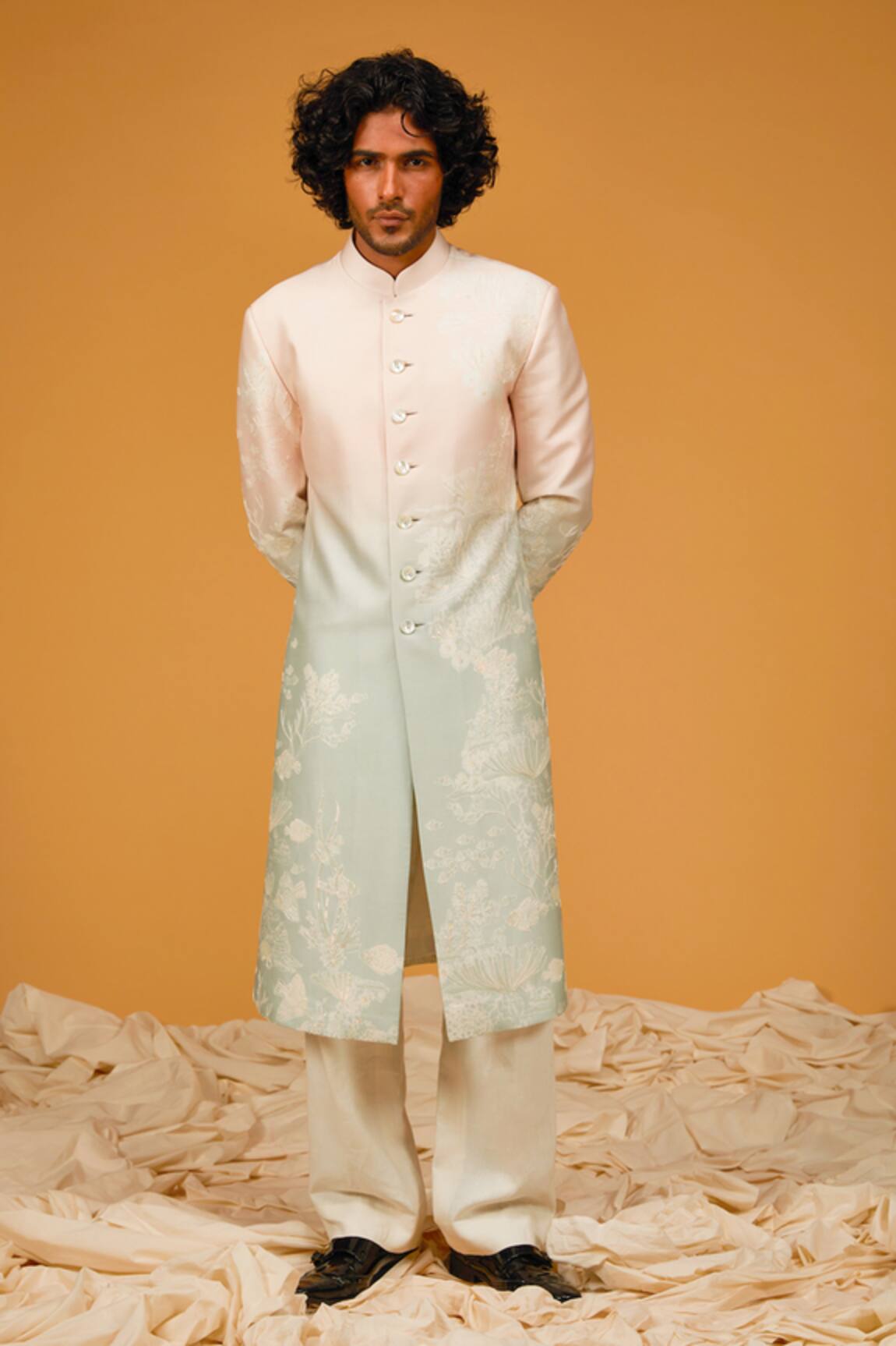 Rohit Bal Flower Bloom Print Two Tone Sherwani 