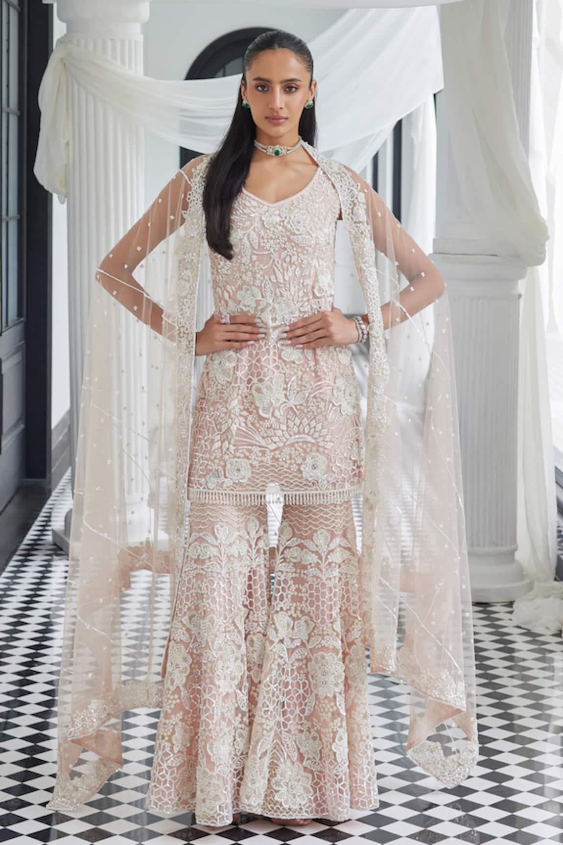 Istya Floral Sequin Embroidered Kurta Sharara Set