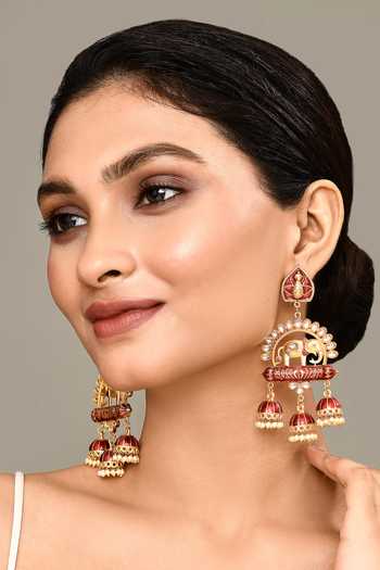Nazaakat By Samara Singh Enamelled Pearl Embellished Jhumkas 