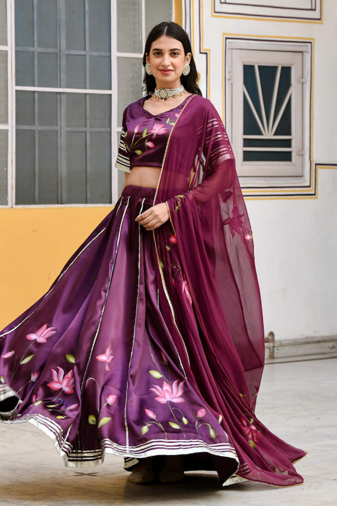 Suti Kapda Lotus Floral Bloom Print Lehenga & Blouse Set 
