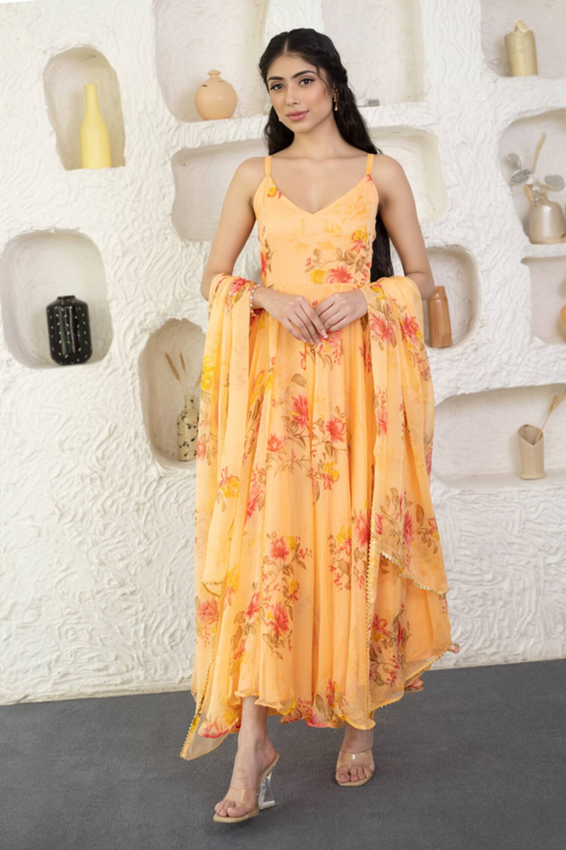 Suti Kapda Floral Print Anarkali With Dupatta
