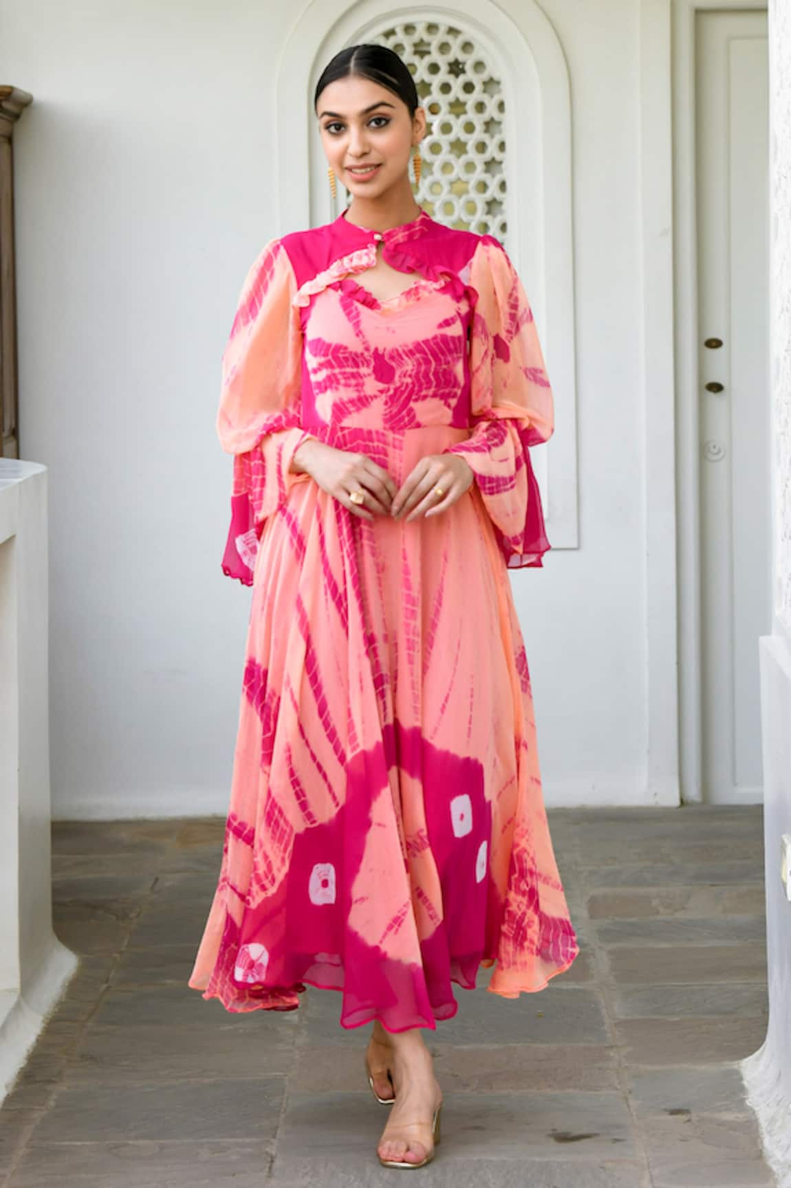 Suti Kapda Tie-Dye Effect Gown