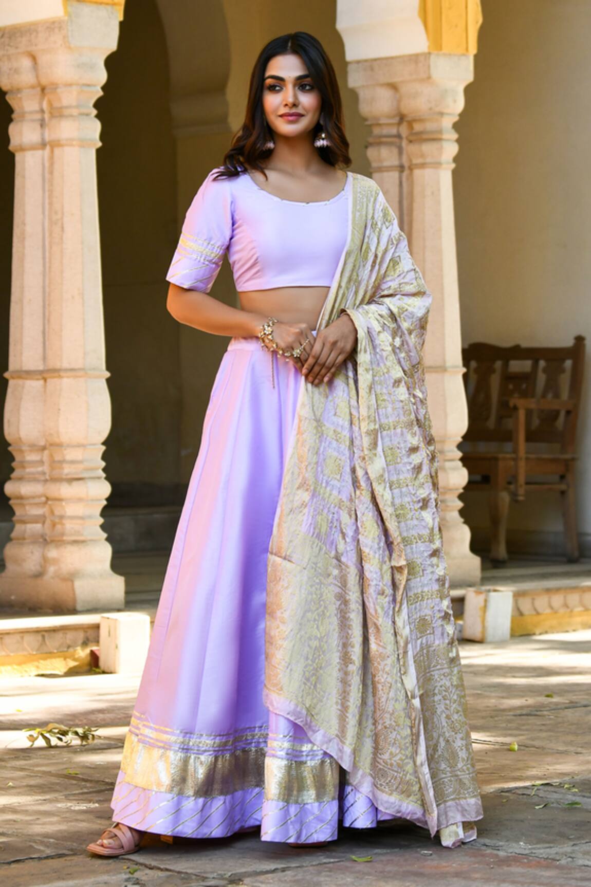 Suti Kapda Tafetta Silk Lehenga Set 