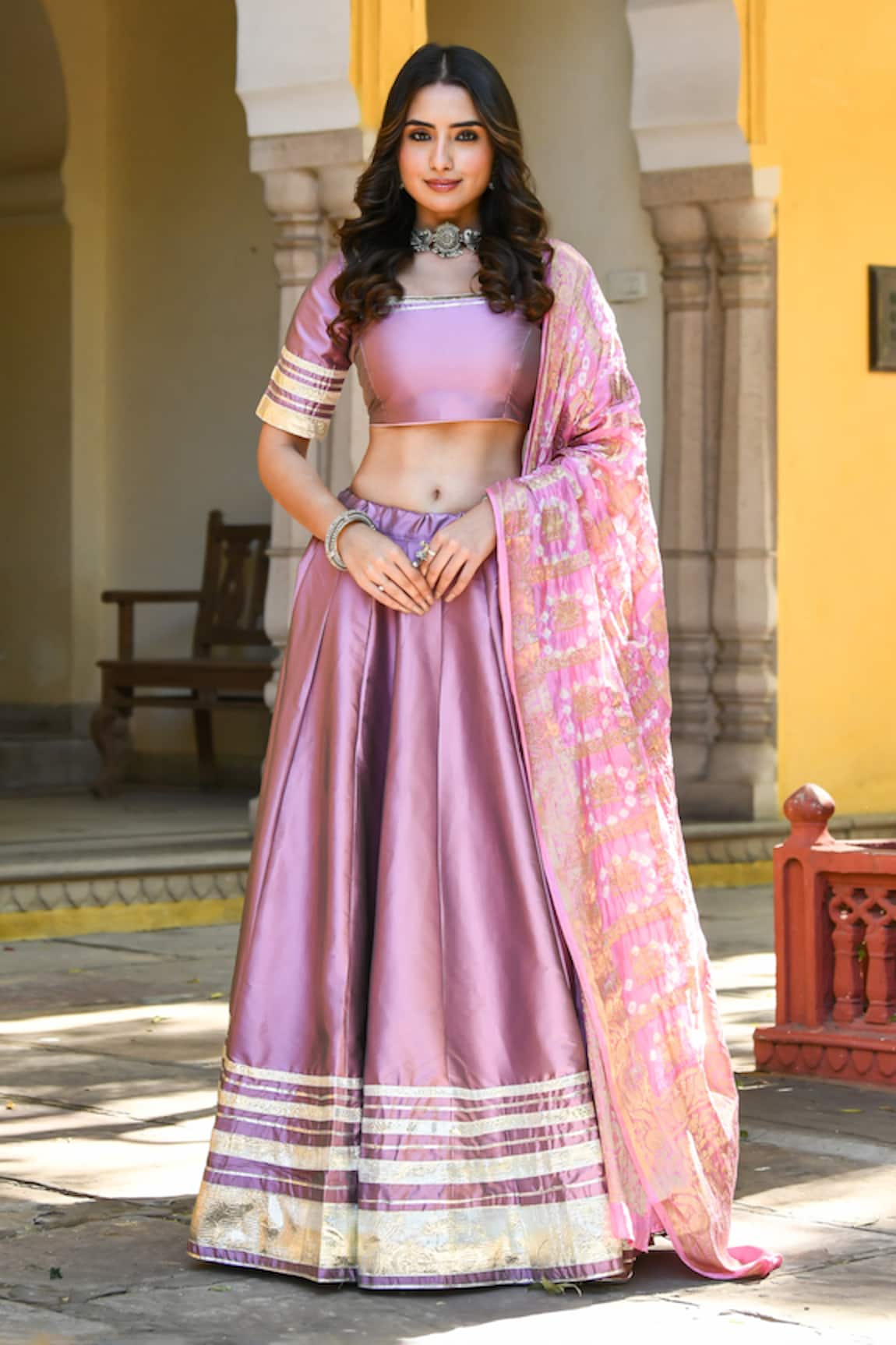 Suti Kapda Lace Border Lehenga Set 