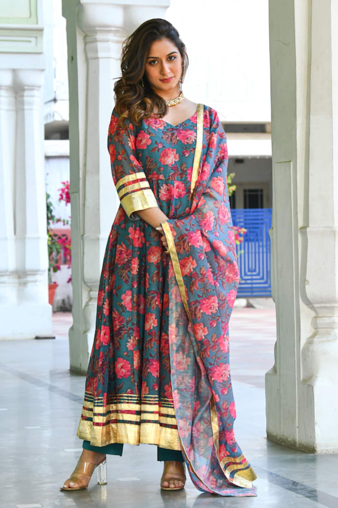 Suti Kapda Floral Pattern Anarkali Set 