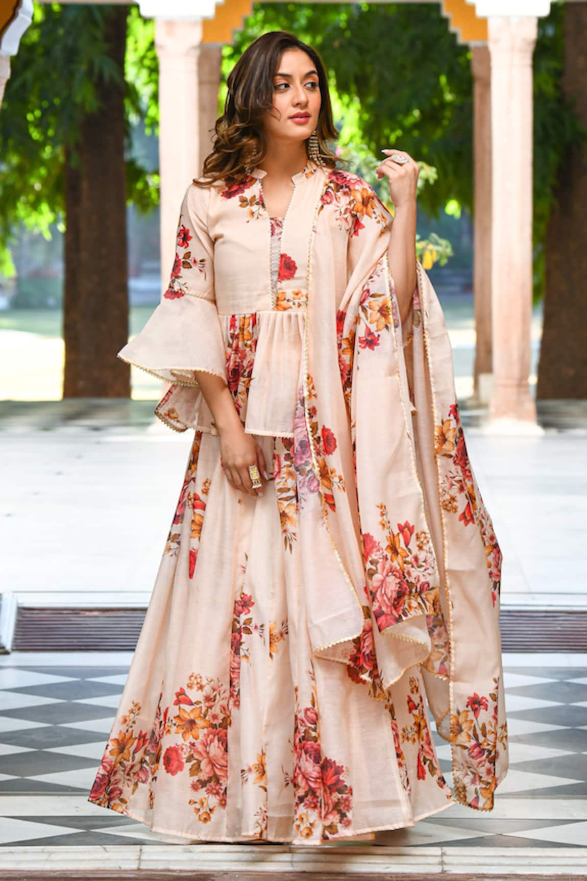 Suti Kapda Floral Print Lehenga Set 