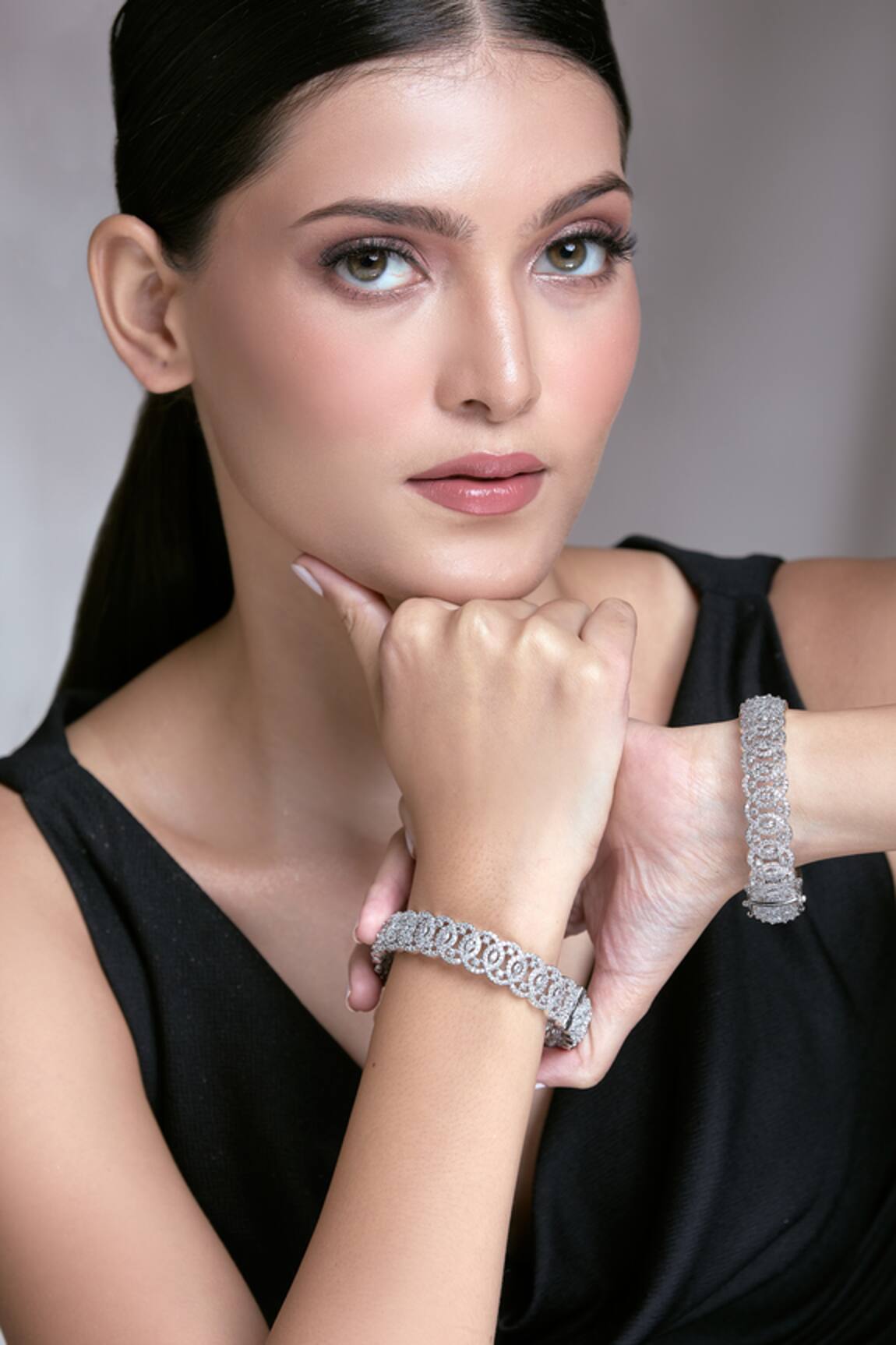 Moh-Maya By Disha Khatri Moissanite & Zircon Silver Bangles Set