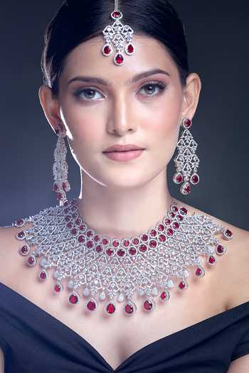 Moh-Maya By Disha Khatri Ruby Stone & Zircon Embellished Jewellery Set 