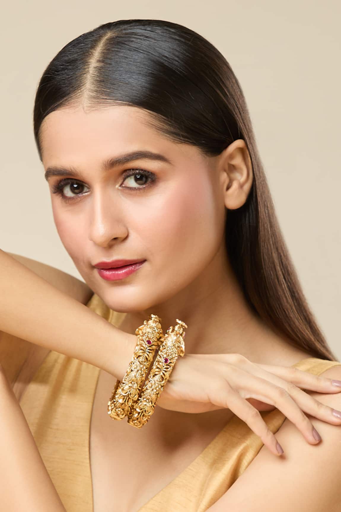 Nazaakat By Samara Singh Carved Foliage Bangles-Set of 2