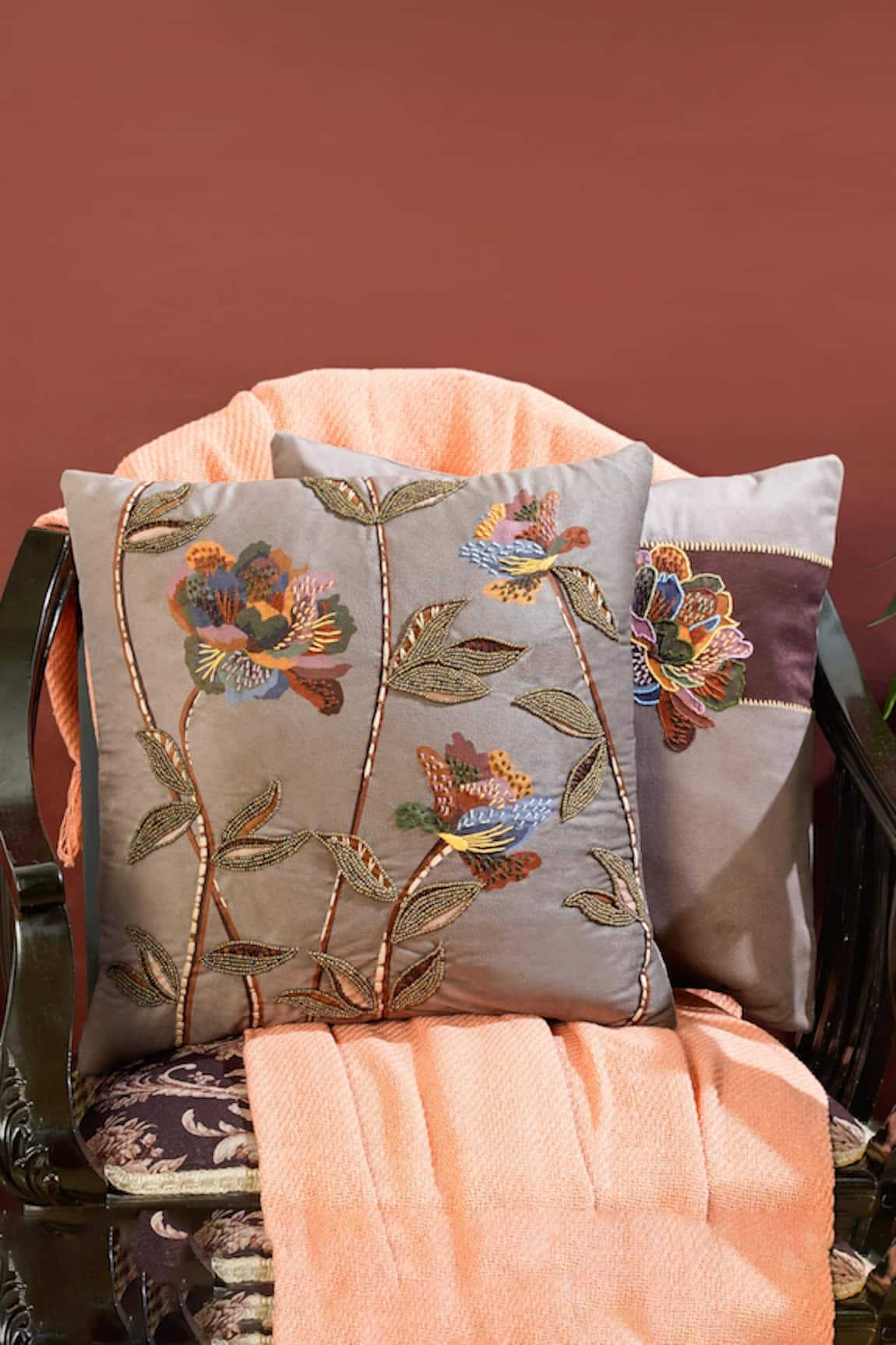 Mid July Home Vibrant Roses Embroidered Cushion Cover 2 Pcs Set 