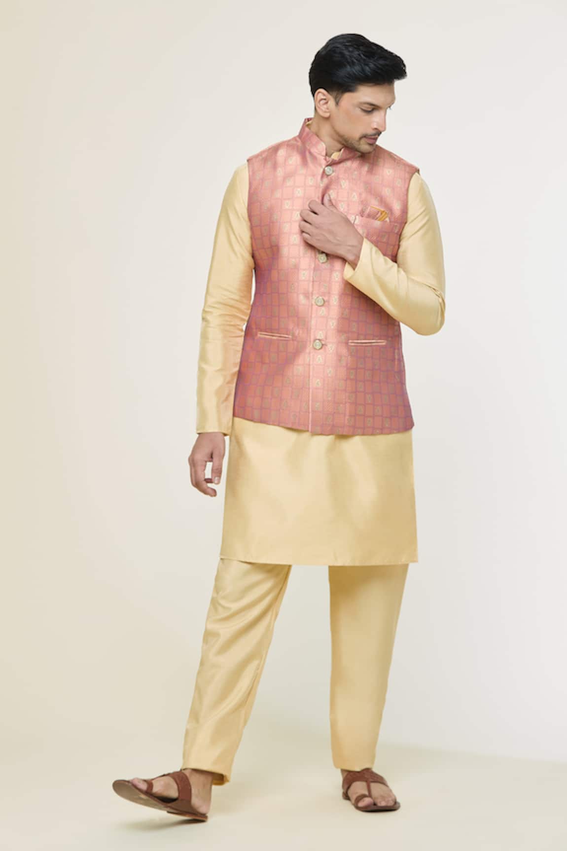 Arihant Rai Sinha Floral Geometric Woven Nehru Jacket 