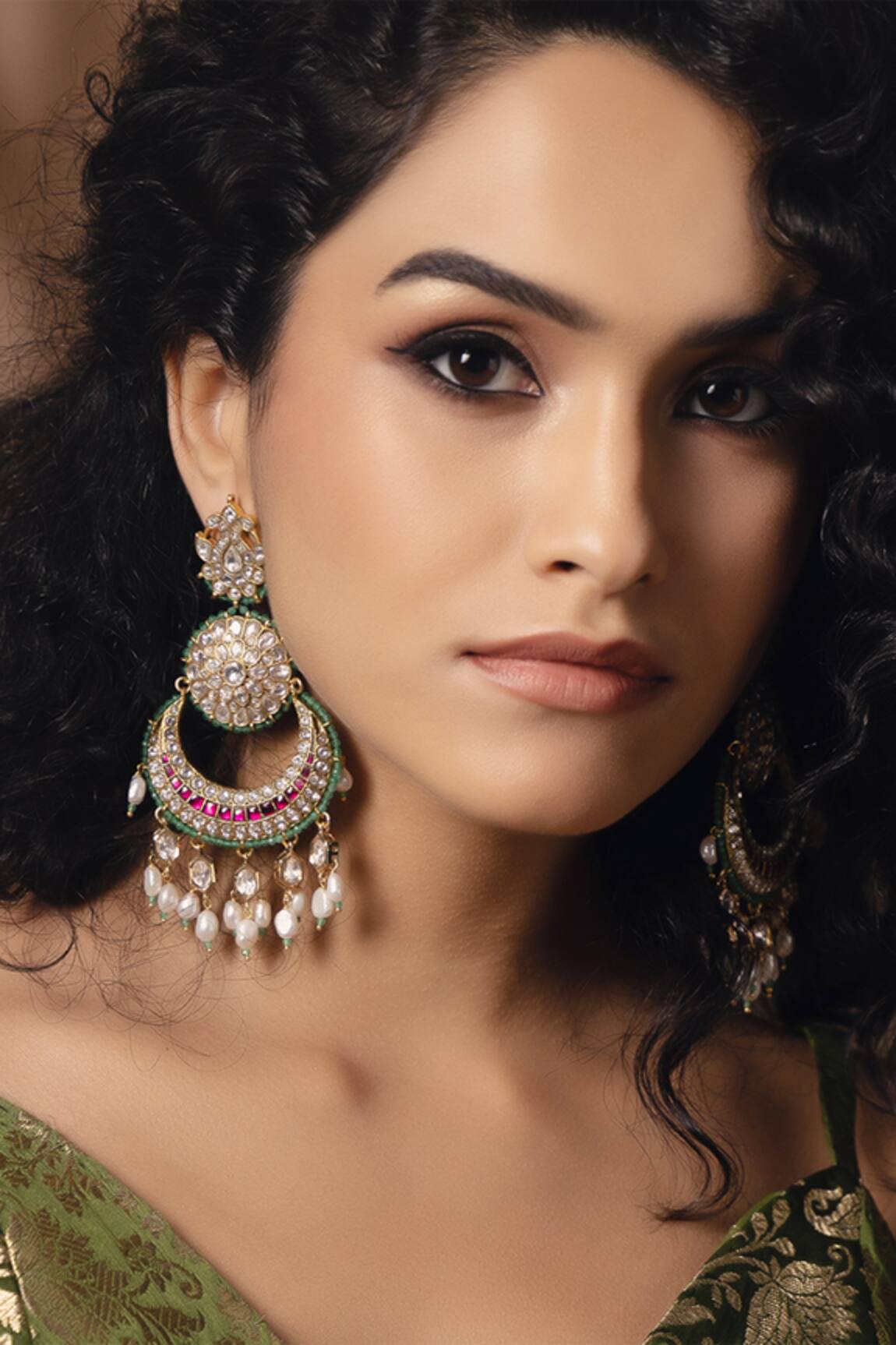Joules By Radhika Polki Studded Tasselled Chandbalis 