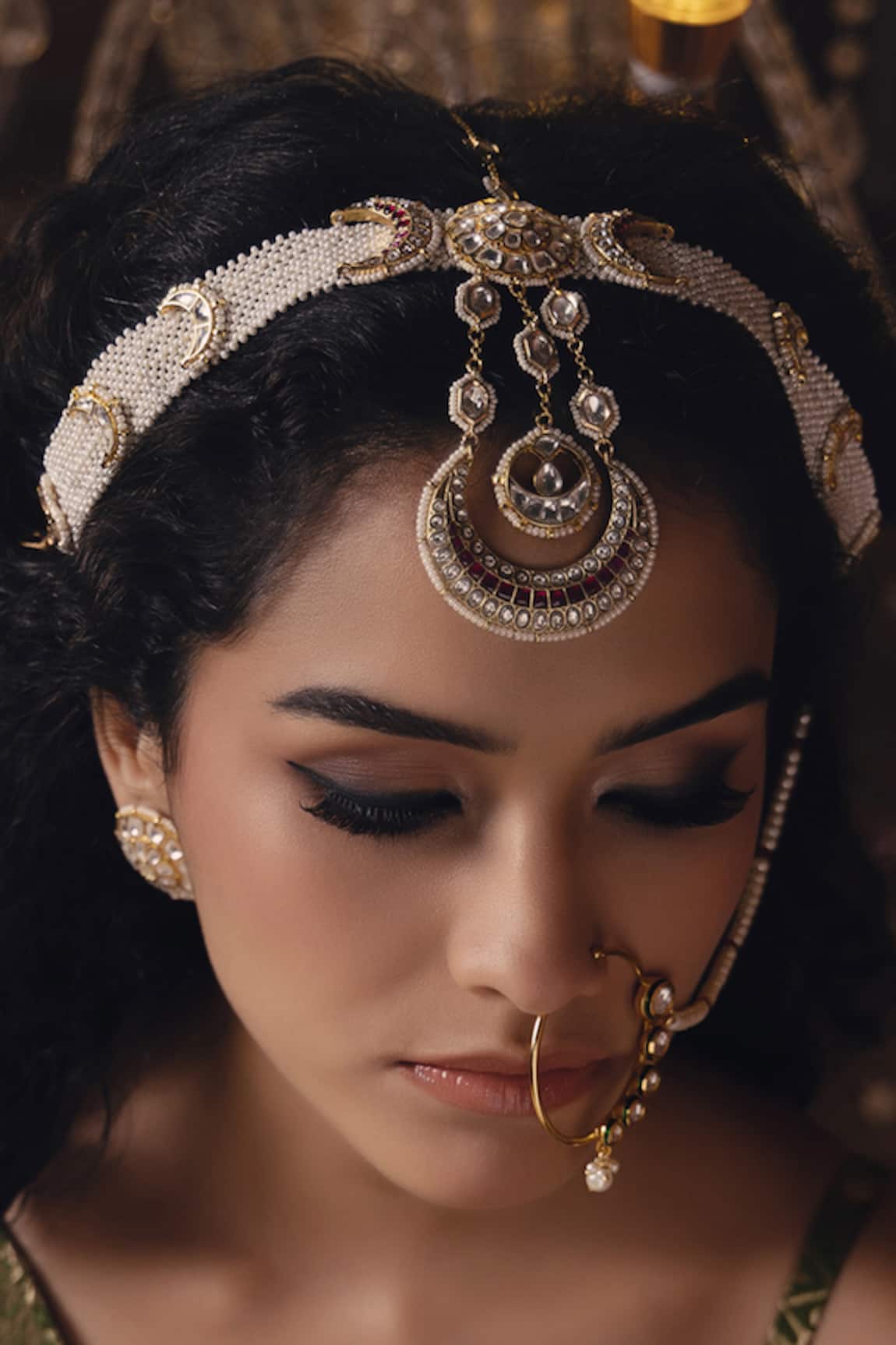 Joules By Radhika Mughal Half Crescent Carved Maangtikka 
