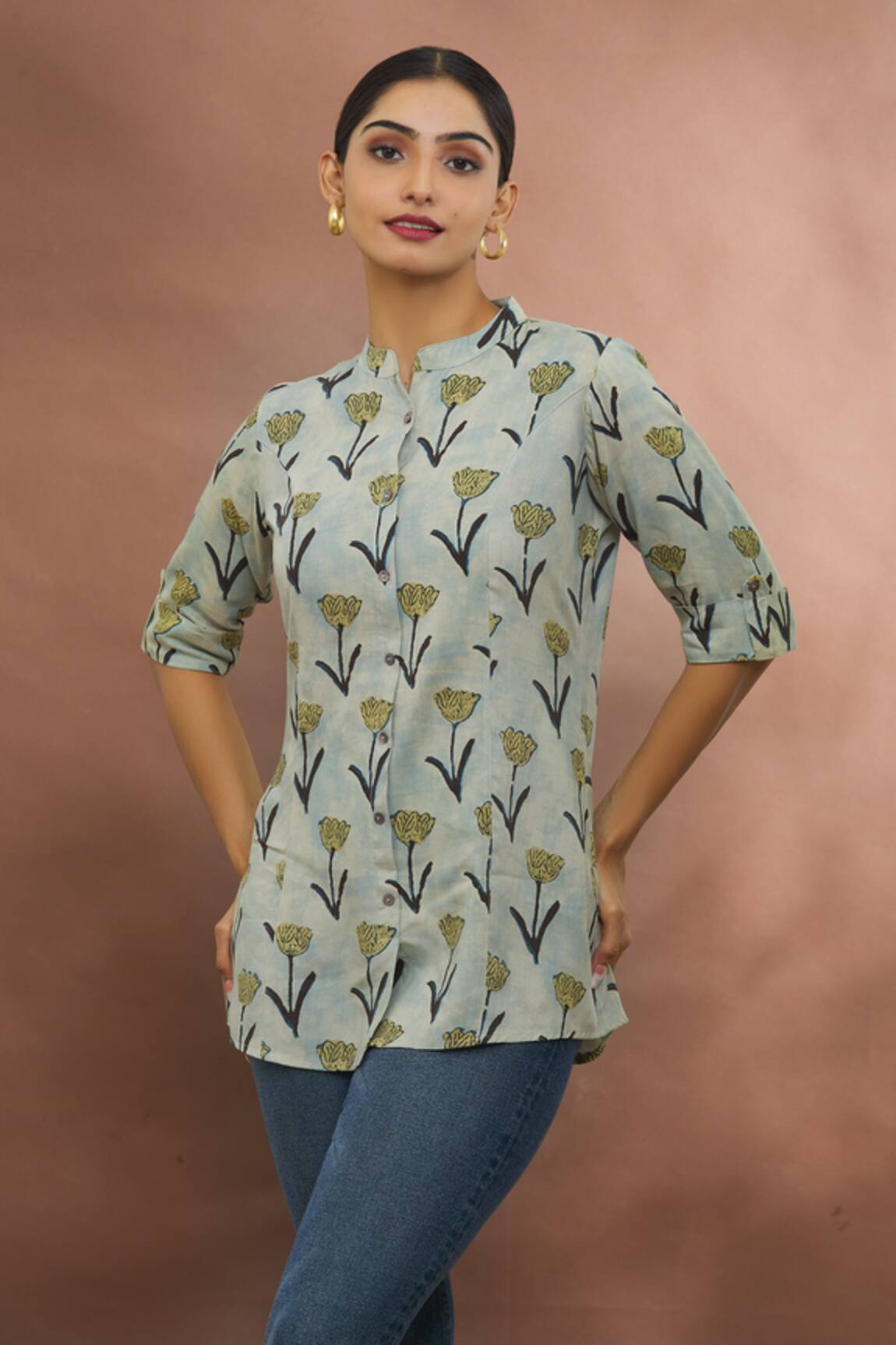 Khwaab by Sanjana Lakhani Printed Tab Sleeve Shirt