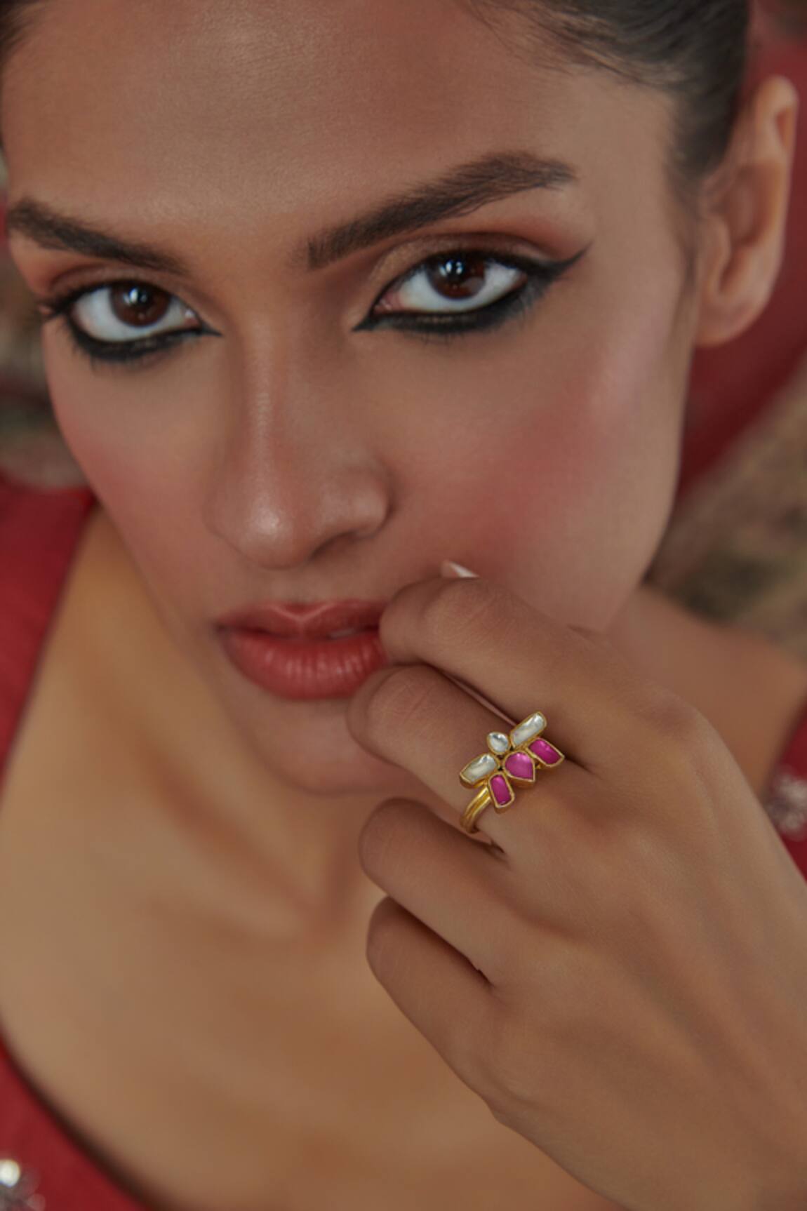 Paisley Pop Lotus Kundan Ring 
