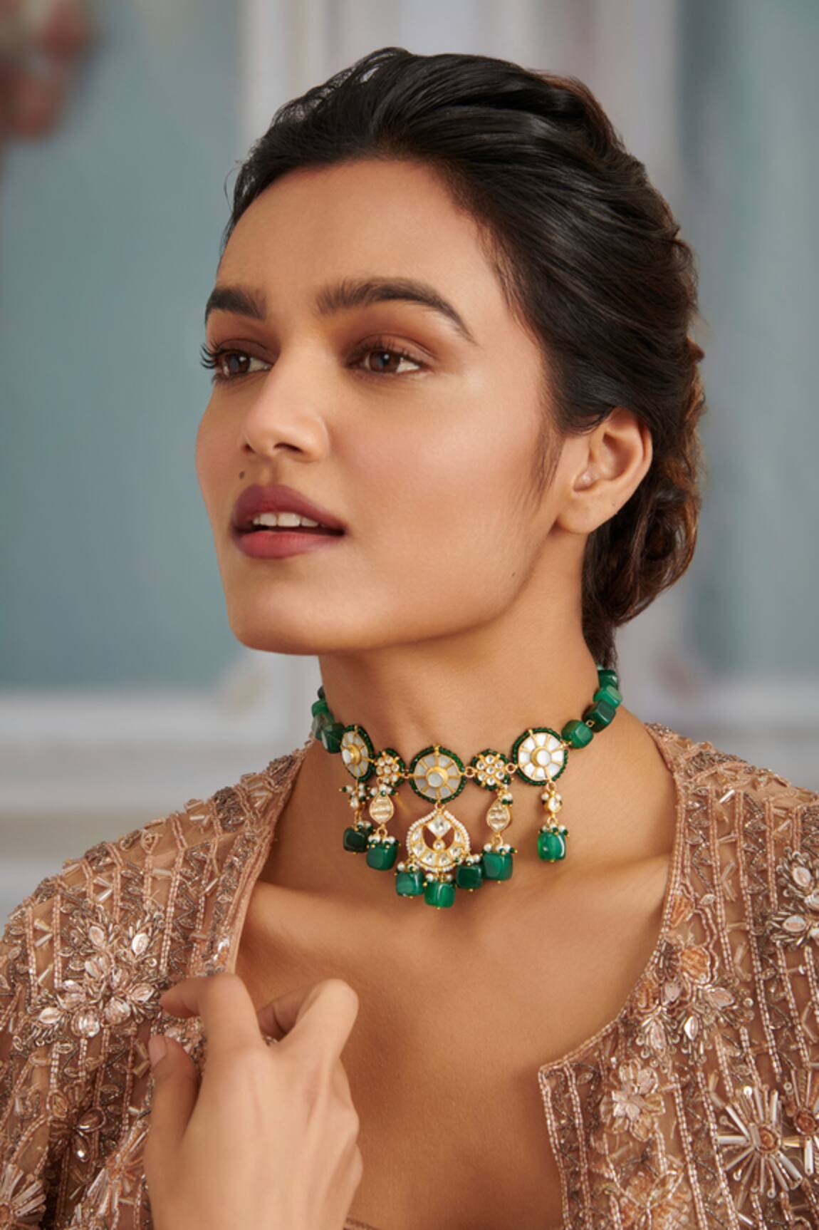 Paisley Pop Floral Carved Kundan Embellished Choker 