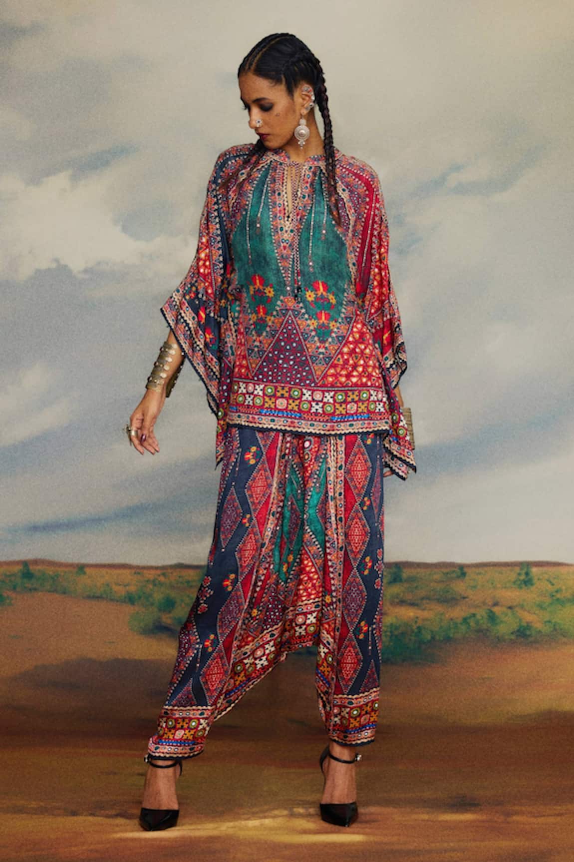 Rajdeep Ranawat Ramona Geometric Print Poncho Top 