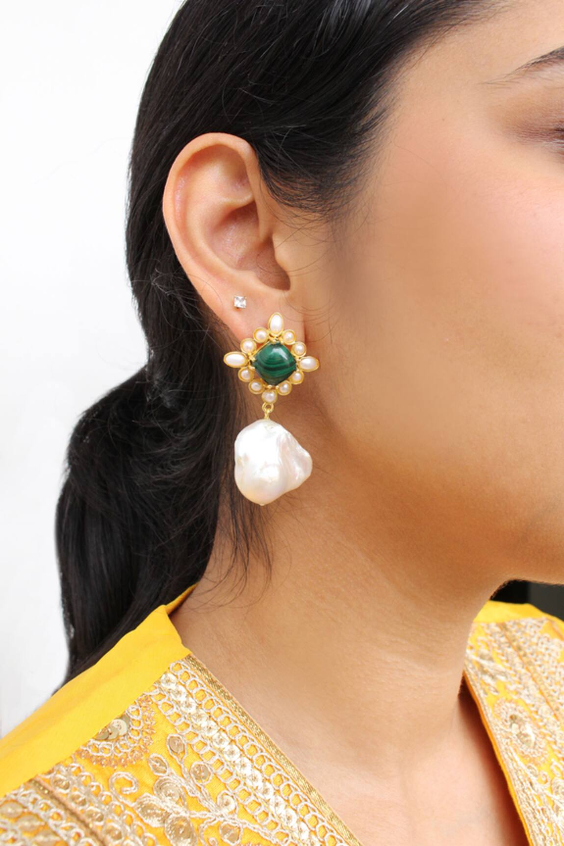 Heena Mittal Emerald Stone Dangler Earrings 