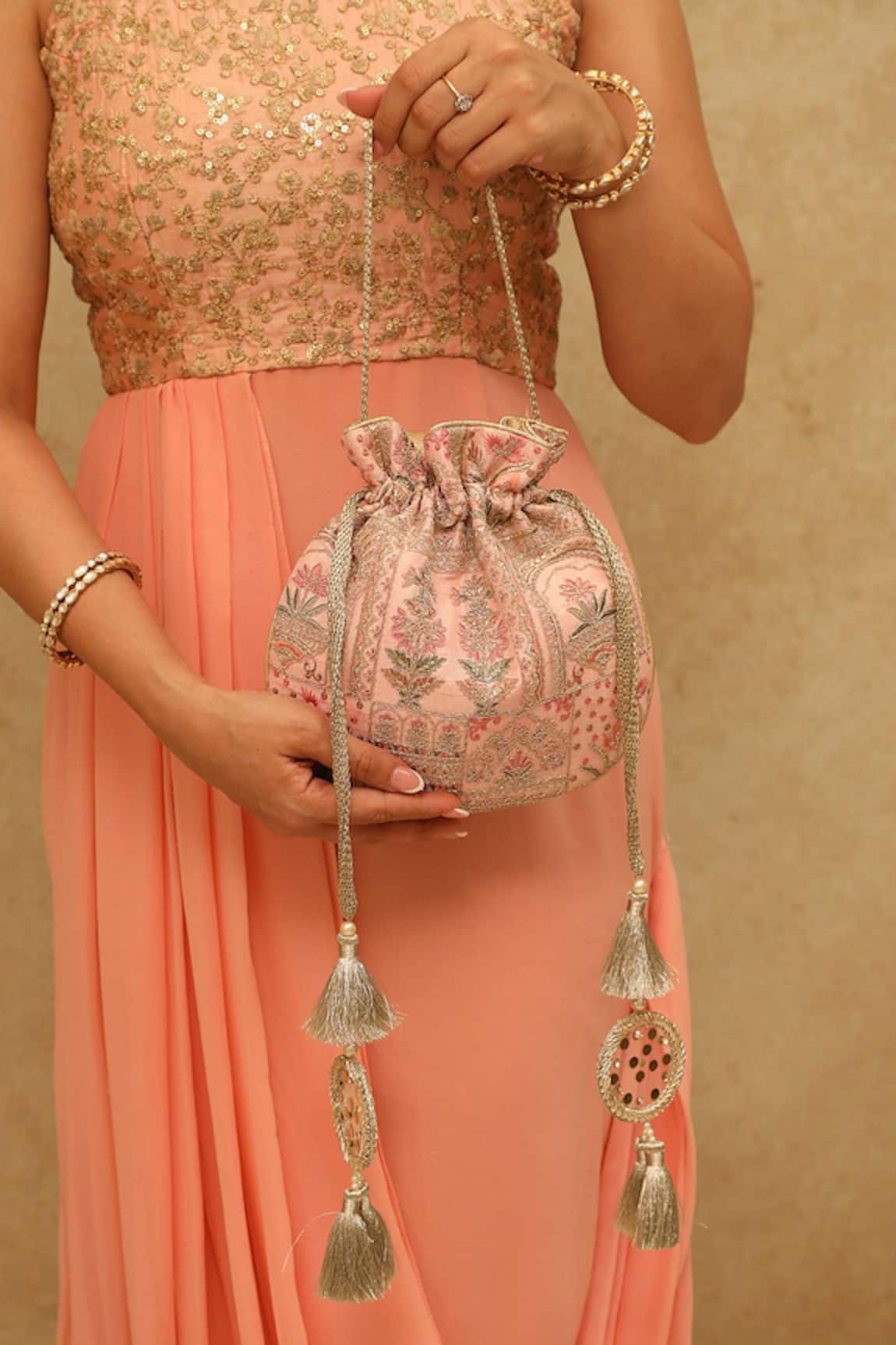 Amyra Floral Zari Embroidered Potli Bag 