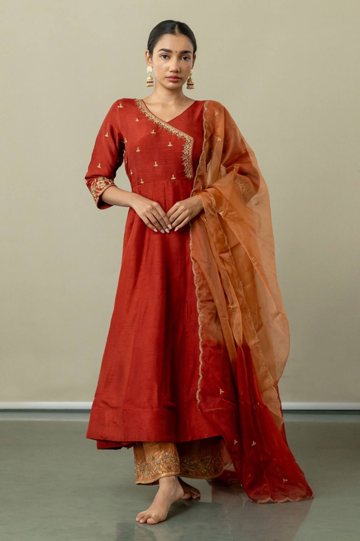 World of Sugandh Sunset Bloom Yoke Embroidered Angarkha Anarkali Set