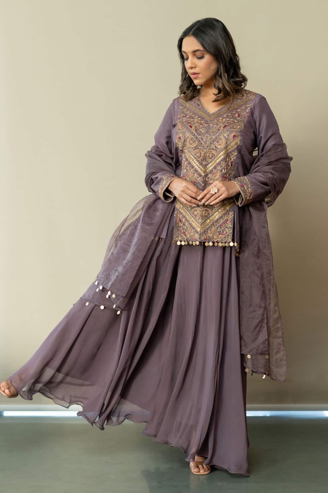 World of Sugandh Luxe Fleur Embroidered Kurti Sharara Set