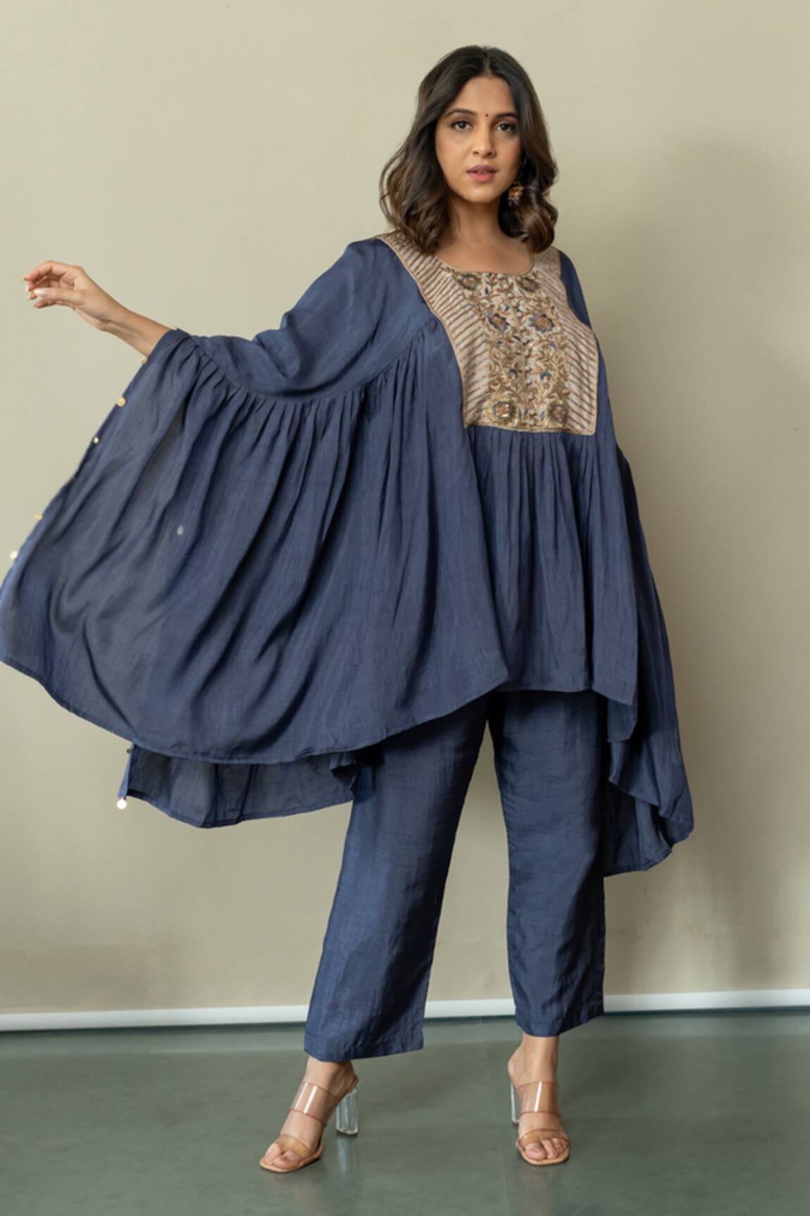 World of Sugandh Midnight Flora Embroidered Yoke Kaftan With Pant