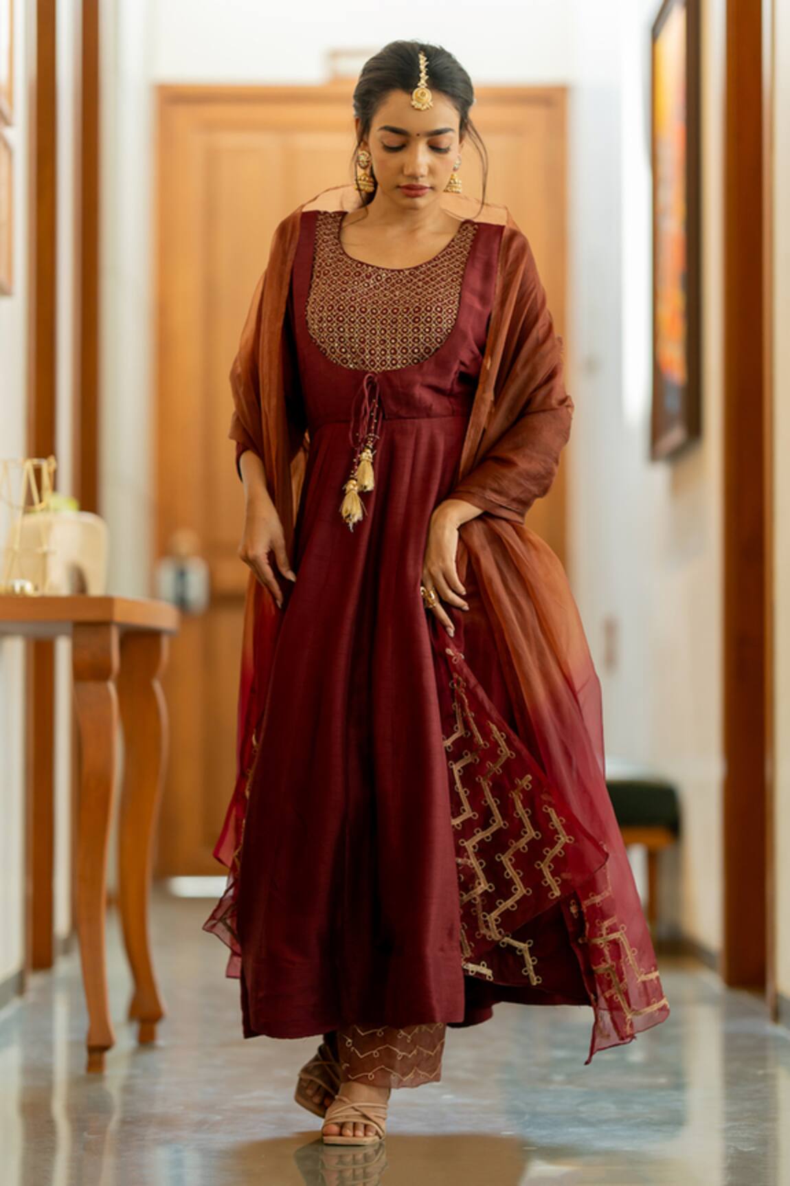 World of Sugandh Charm Sequin Bloom Jaal Yoke Embroidered Anarkali Set