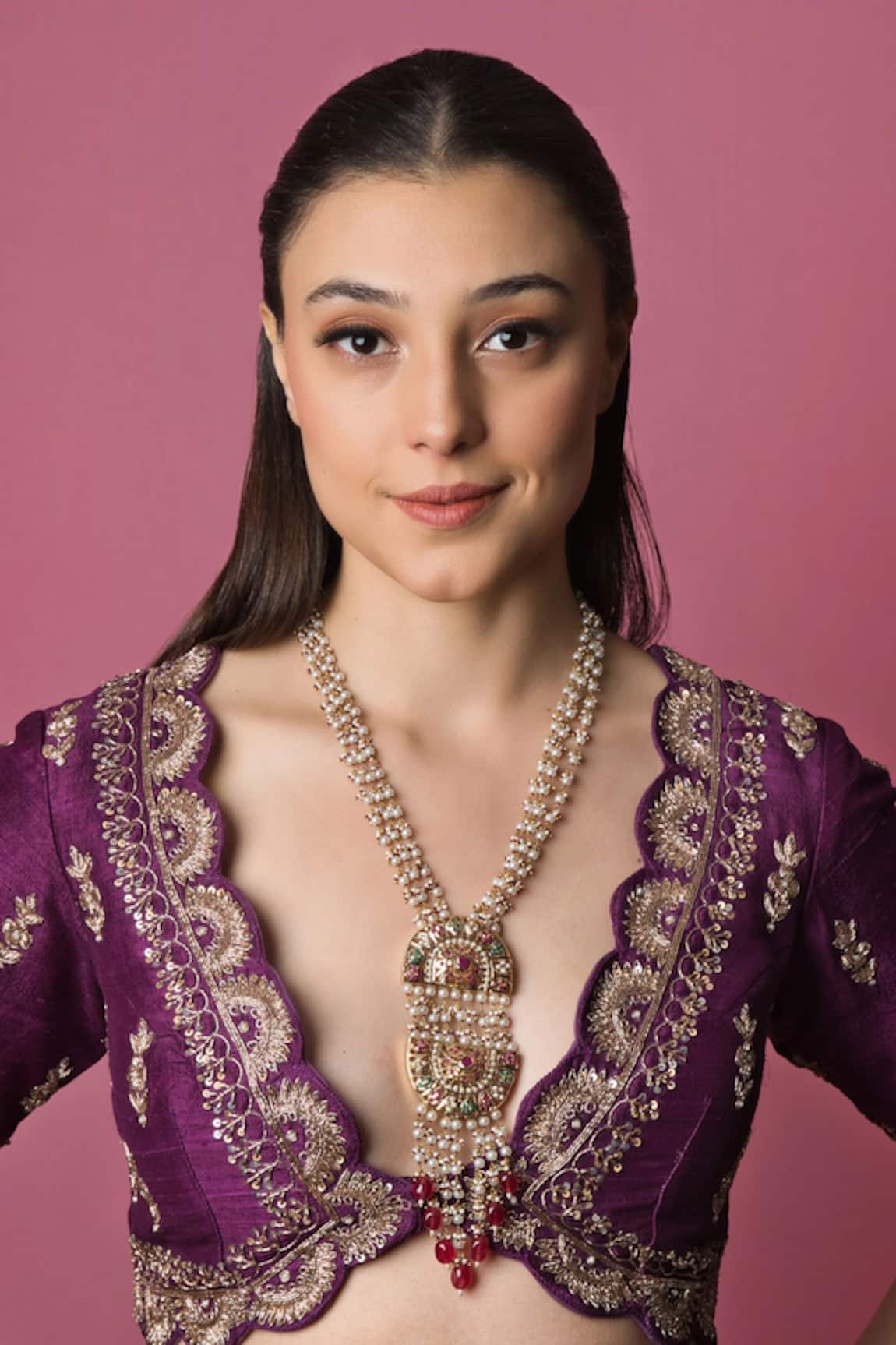 Queens Jewels Exquisite Jadau Half Moon Pendant Necklace 