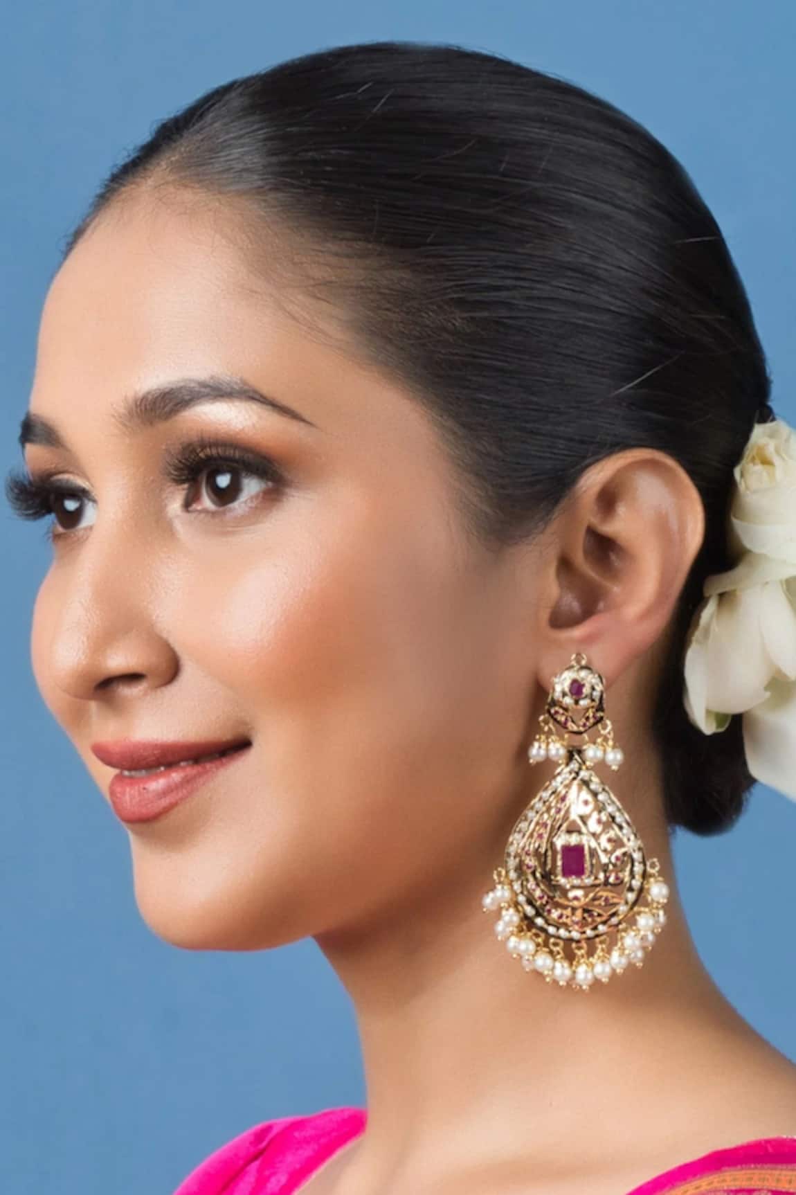 Queens Jewels Jadau Stone Chandbali Dangler Earrings 