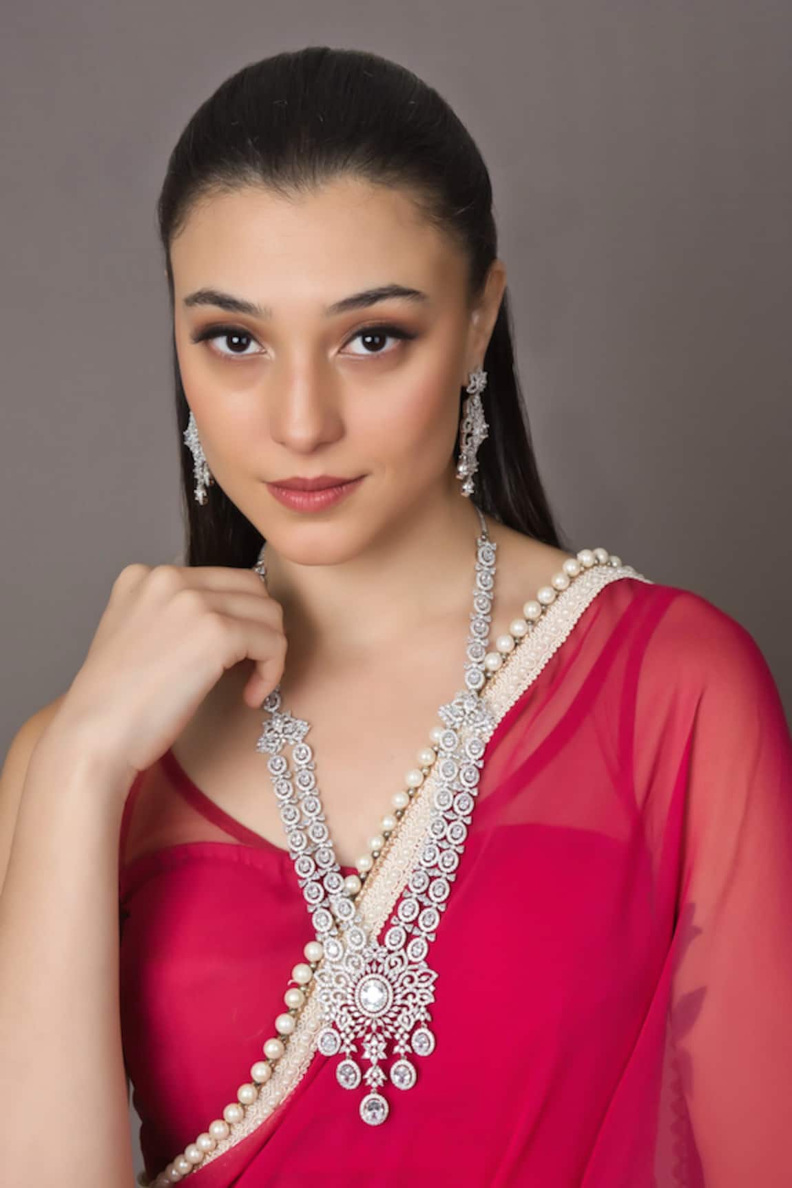 Queens Jewels American Diamond Studded Floral Necklace Set 