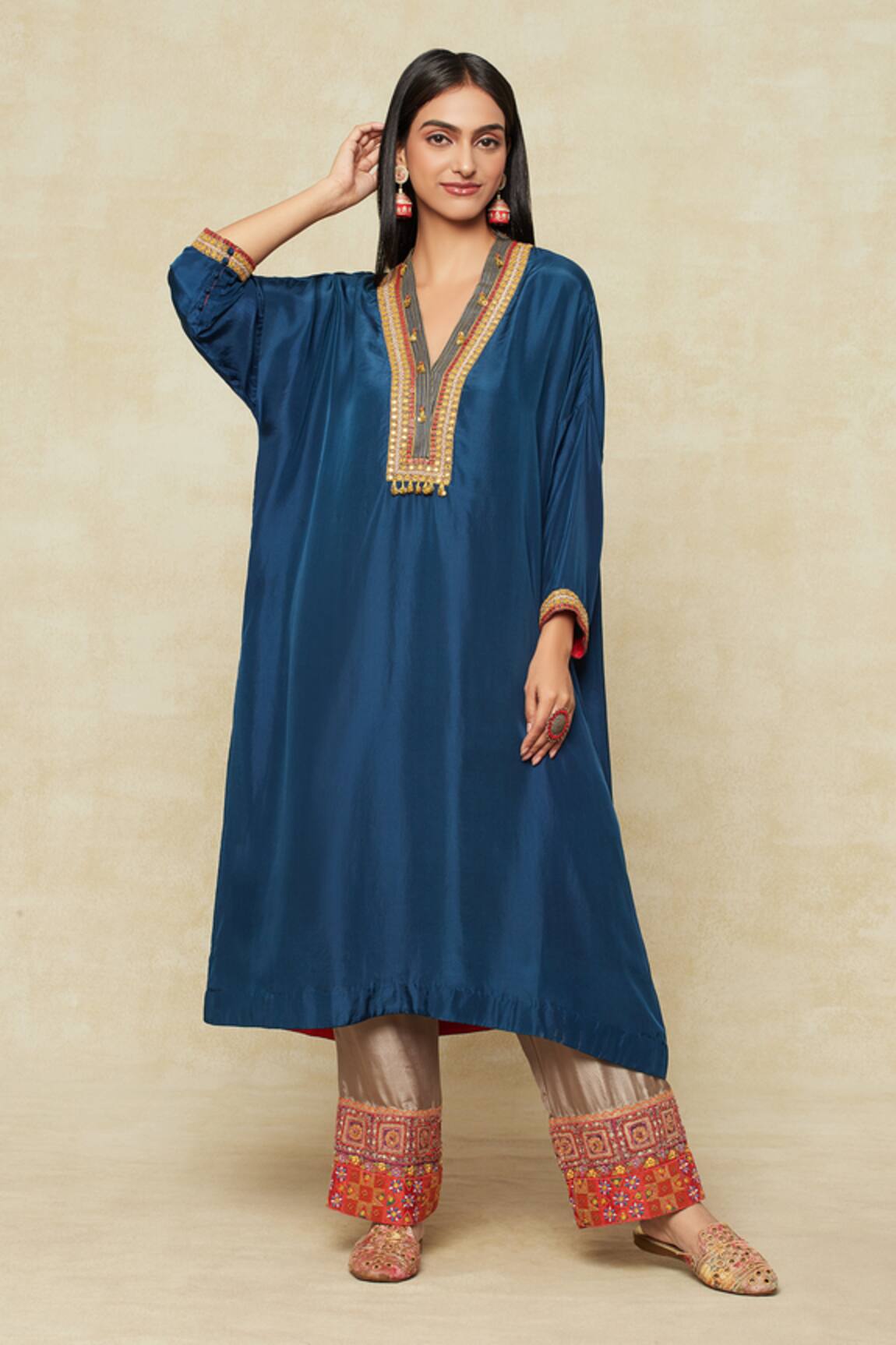 Debyani + CO Embroidered Yoke Kaftan & Pant Set