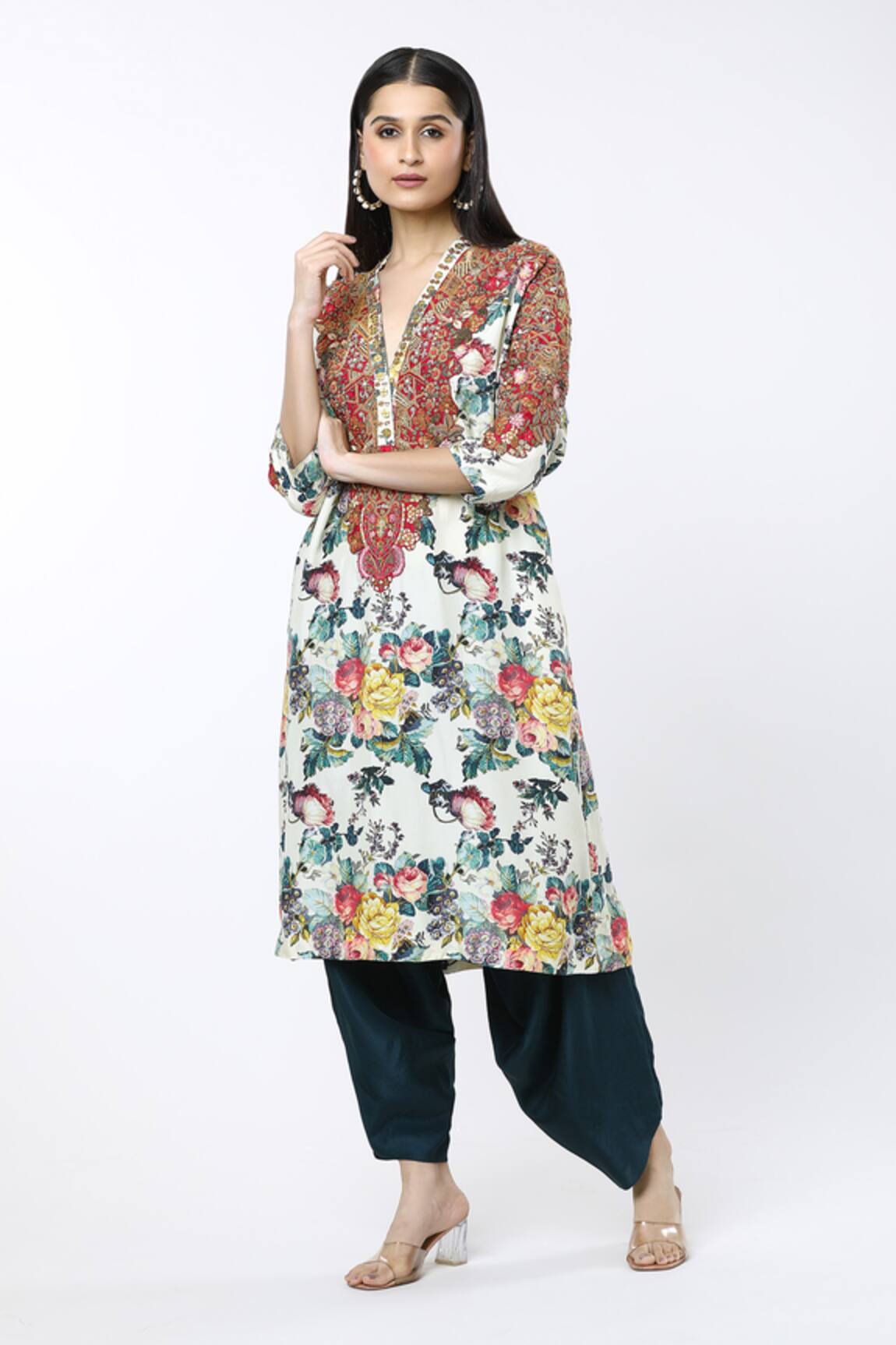 Debyani + CO Floral Print Kaftan & Dhoti Pant Set