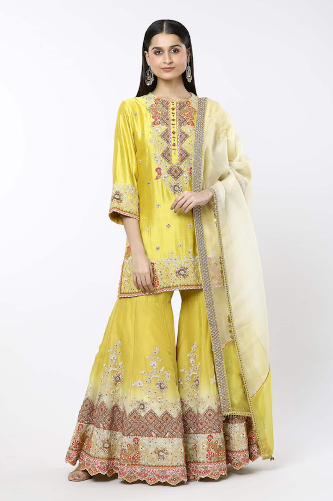 Debyani + CO Embroidered Shaded Sharara Set